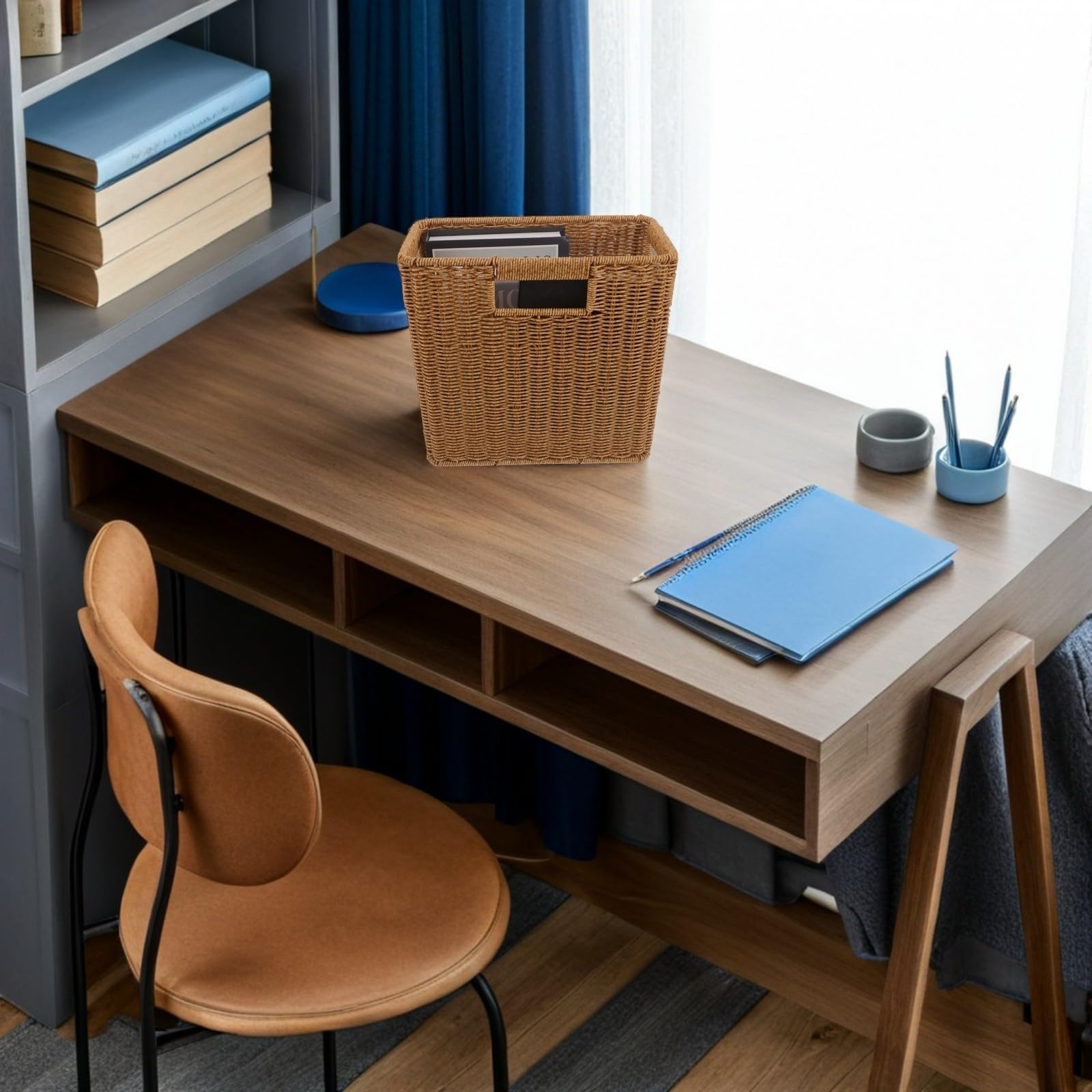 Cesta de Almacenamiento con Asa, Cesta Organizadora de Baño, Rectangular, Plástico, Multifunción, Fácil de Transportar, para Libros y Periódicos, Cocina y Salón