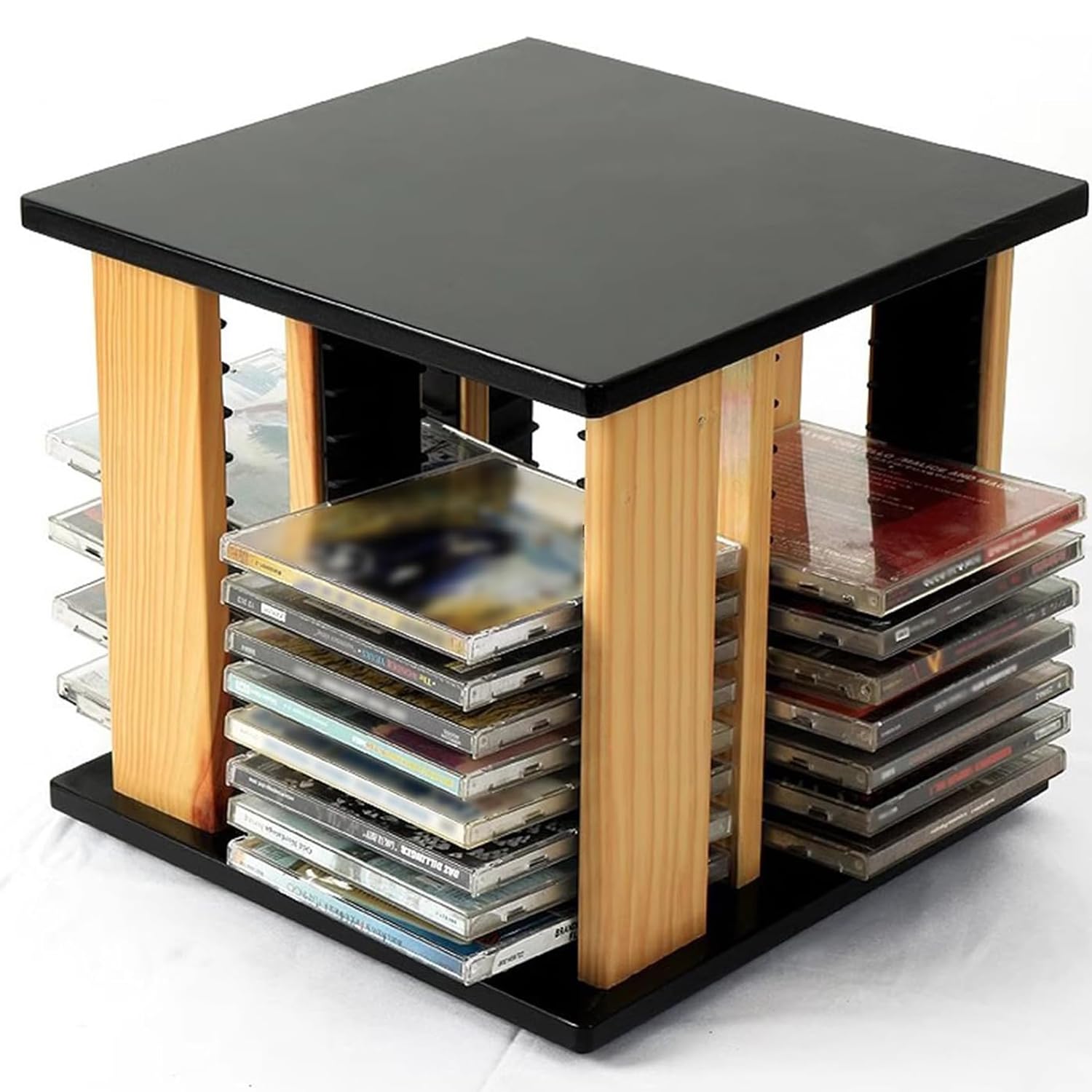 Porta CD da Scrivania, Porta CD Girevole, Ripiano in Legno per CD con capacità Fino A 45 Custodie, Organizer per CD per Home Theater E Collezionisti Musicali.