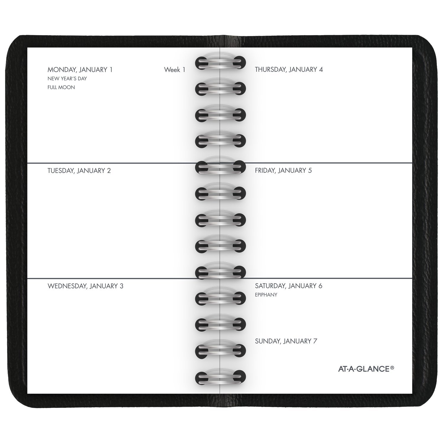 AT-A-GLANCE Agenda settimanale tascabile, da gennaio 2018 a dicembre 2018, 5,1 x 11,4 cm, senza righe, nero (7003505)