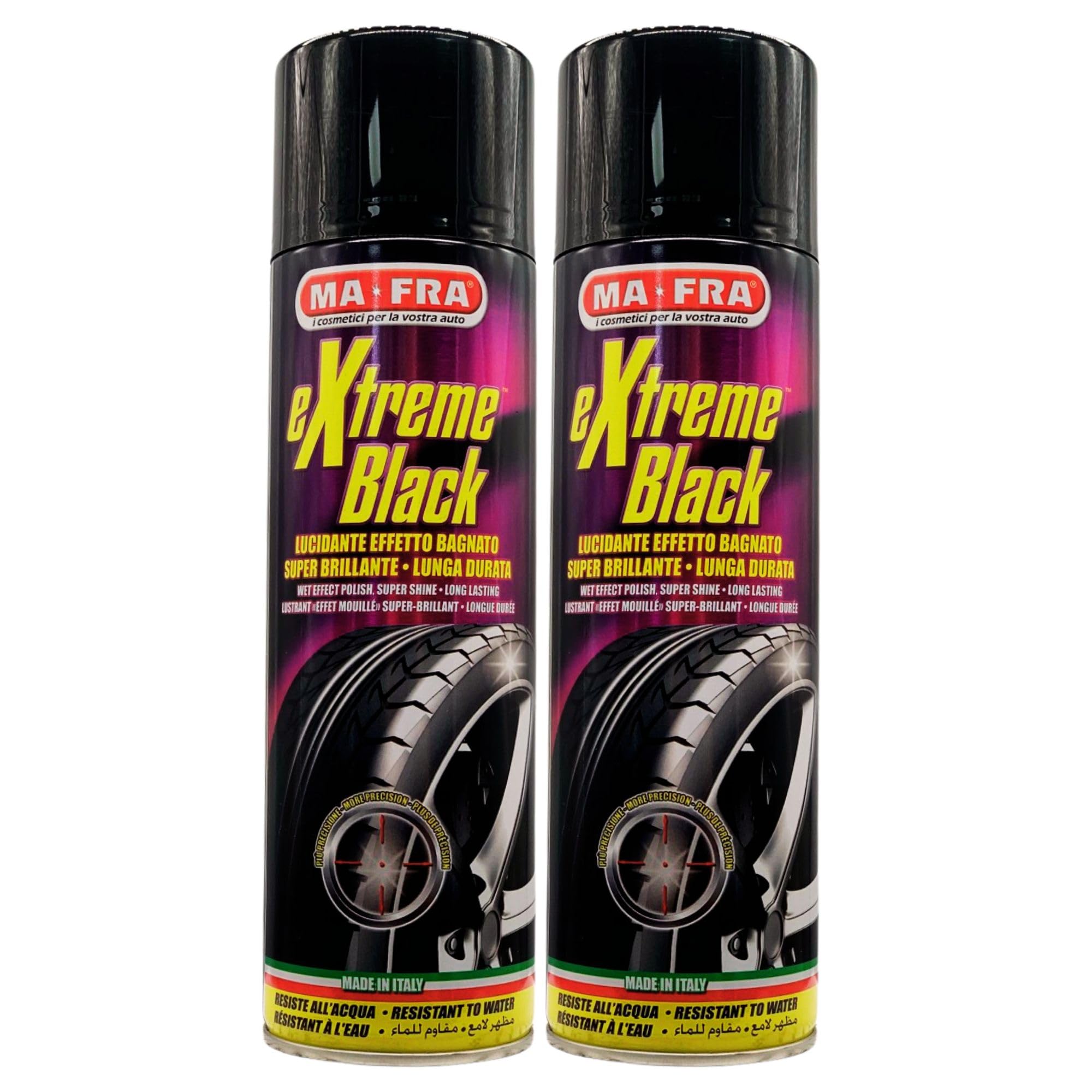 FEI FAN Lucidante Effetto Bagnato per Gomme Extreme Black Super Brillante, Lunga Durata e Resistente all'Acqua. Nero Estremo per Le Gomme 500ml (2 Spray)