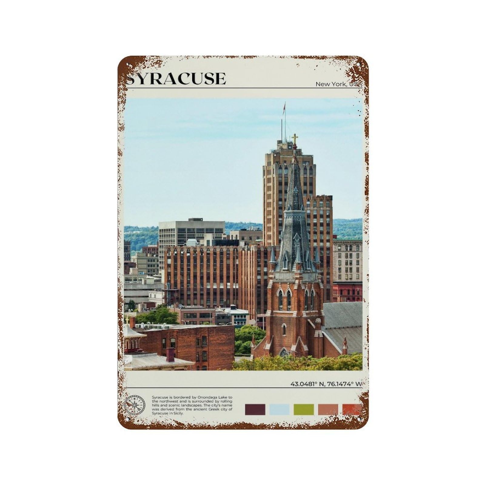 xiaoxiaoshen Real Photo Syracuse Decor New York Wall Decor Art Metal Tin Poster Modern Home Decor Art Home Bar Shop Decorations Vintage Sign 30x20cm
