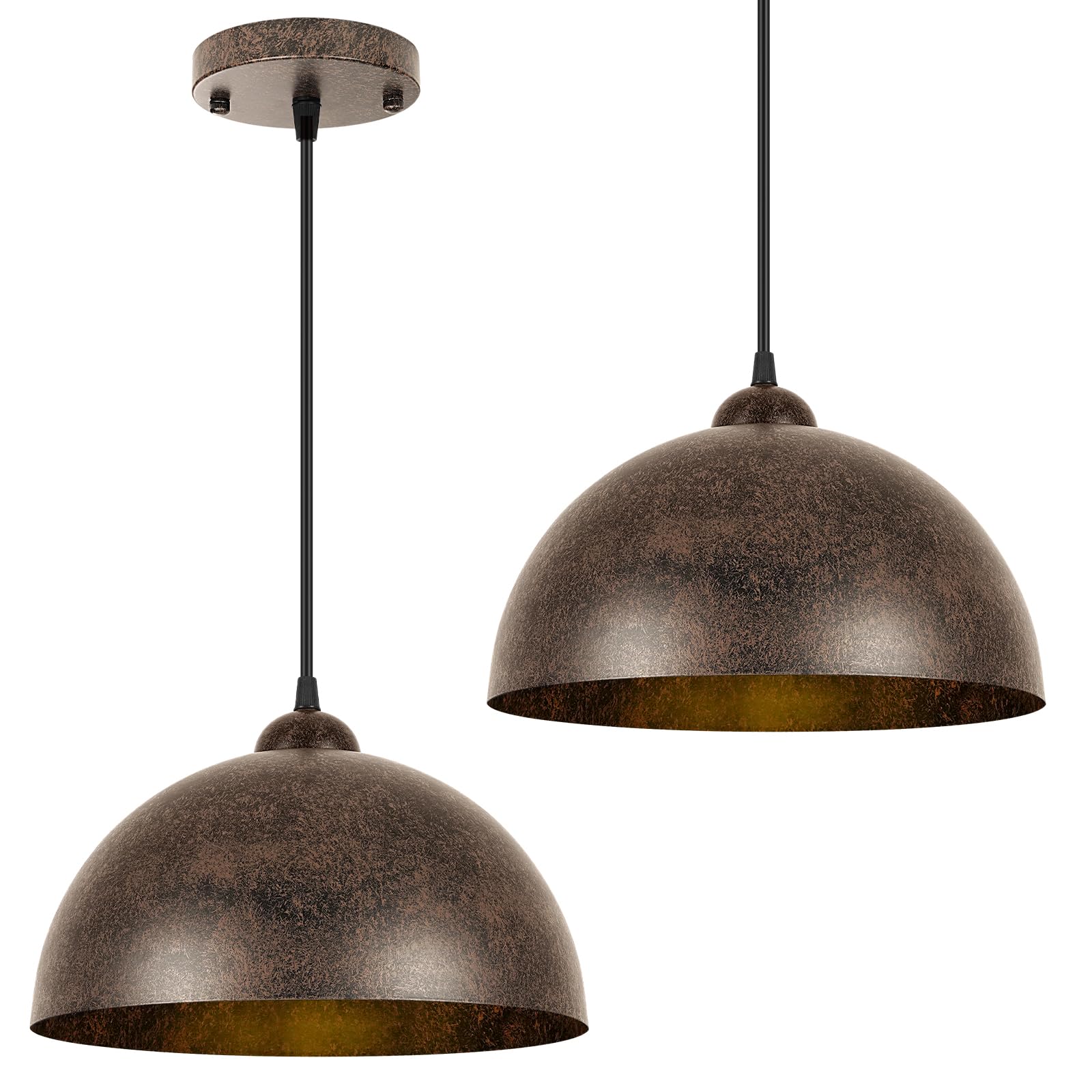 FRIDEKO HOME Moderne Pendelleuchte Esstisch,2 Stück Vintage Metall Lampenschirm Hängelampe E27 Fassung Hängeleuchte Deckenlampe für Küche Wohnzimmer Schlafzimmer Restaurant Bar,Ø30cm Rost