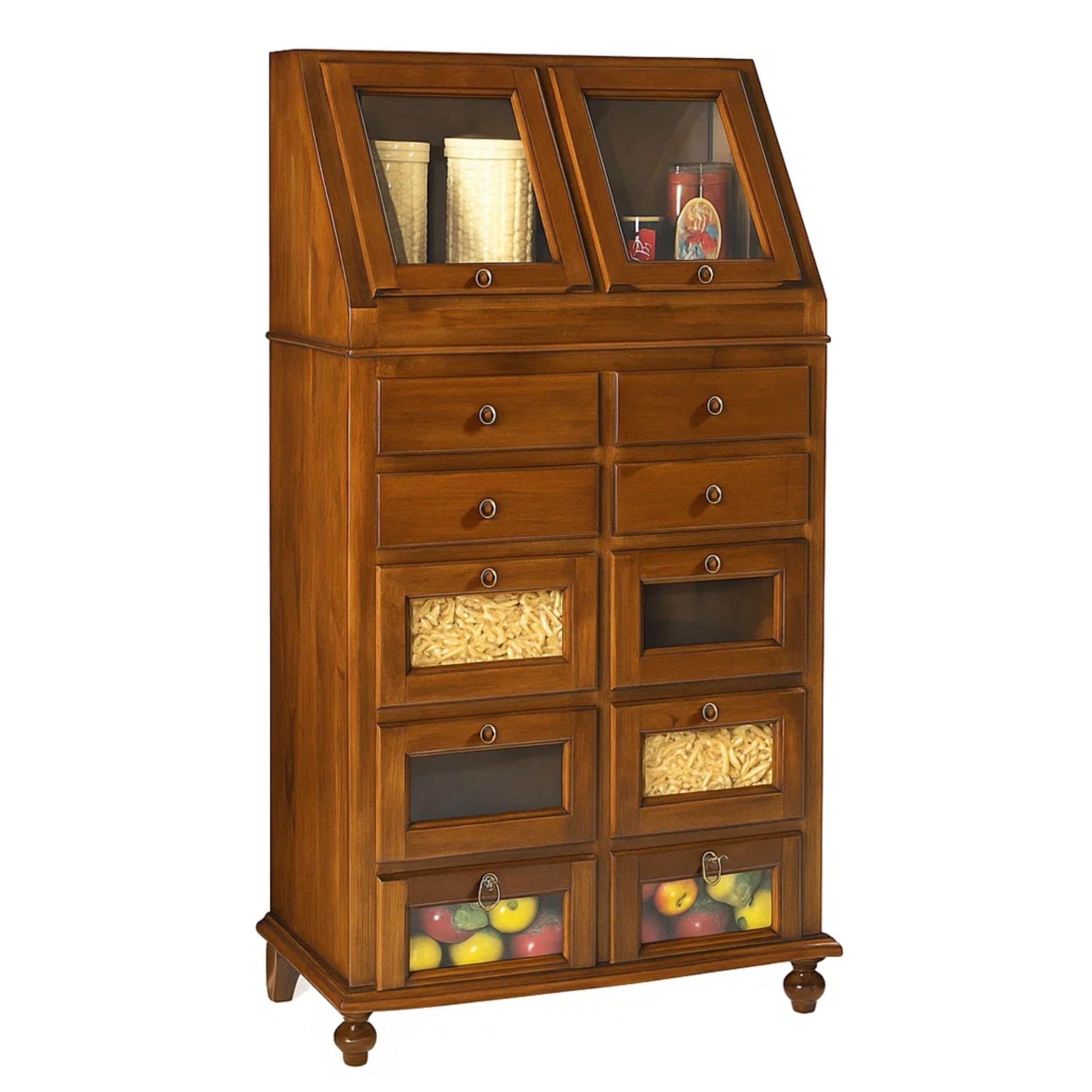 Mar.c.a. Design - Mobile Dispensa Arte Povera in Legno 80x42x153 cm - Dispensa Credenza per Cucina con 10 Cassetti e 2 Ante - Made in Italy