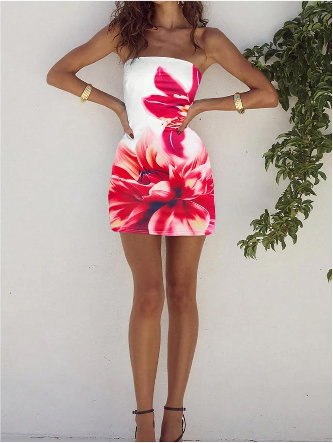 WDIRARA Women's Floral Print Mini Tube Dress Summer Strapless Sleeveless Bodycon Dresses - Image 3