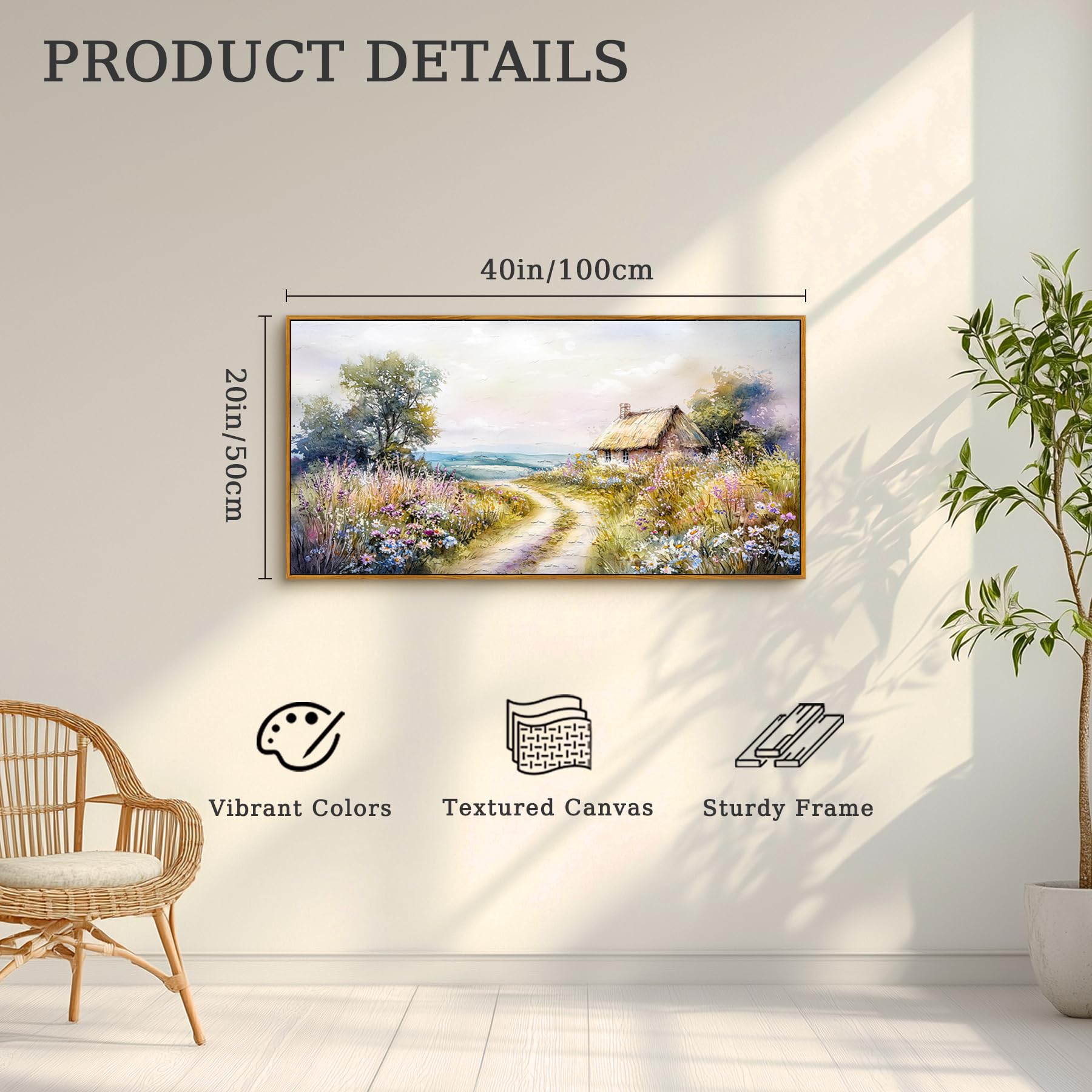 MHARTK66 Landweg Bilder Mit Rahmen Holz, Landschaft Leinwand Bild Aesthetic, 50x100 cm Groß Wandbilder Wohnzimmer, Modern Wanddeko Kunstdruck Schlafzimmer Esszimmer Flur Büro Küche Badezimmer
