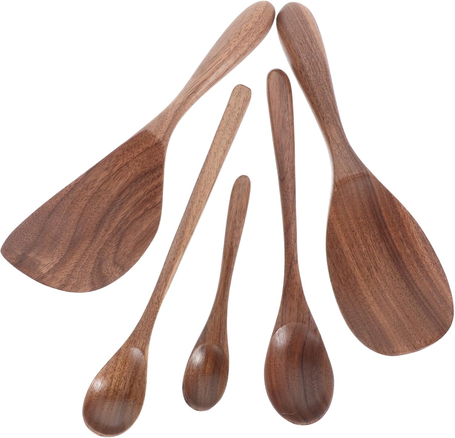 VICASKY 5pcs Walnut Wood Spoon Set Smooth Kitchen Utensils for Cooking and Serving Rice Soup Cooking Scoop Tableware for Home and Restaurant Use