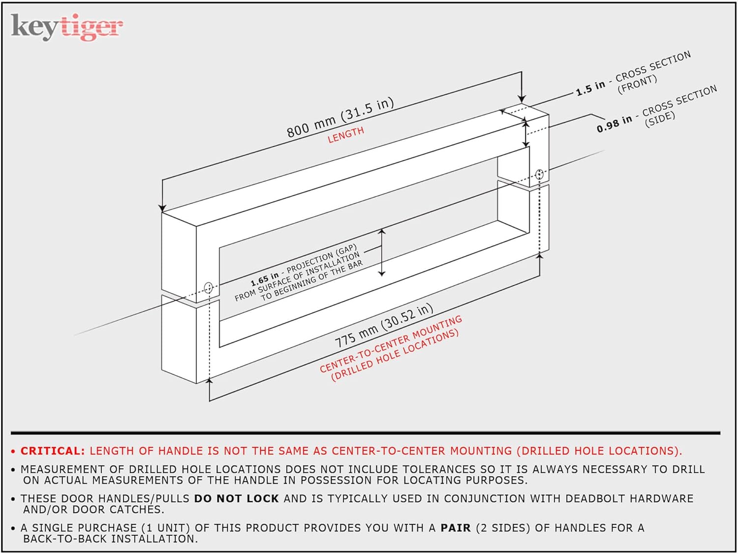 32 Inch Long Stainless Steel Door Handles Back-to-Back Brushed Nickel Finish, Modern Door Pulls for Commercial Glass Wooden Barn Fiberglass Home Office Interior Exterior Doors, Square Rectangle Bar