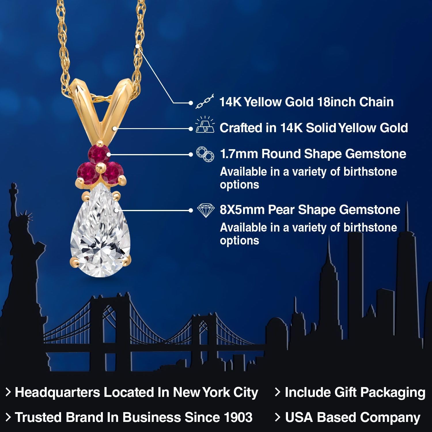 Gem Stone King 14K Yellow Gold DEF Lab Grown Diamond and Red Created Ruby Pendant Necklace for Women | 0.79 Cttw | Gemstone April Birthstone | Pear Shape 8X5MM | With 18 Inch Chain - Image 2