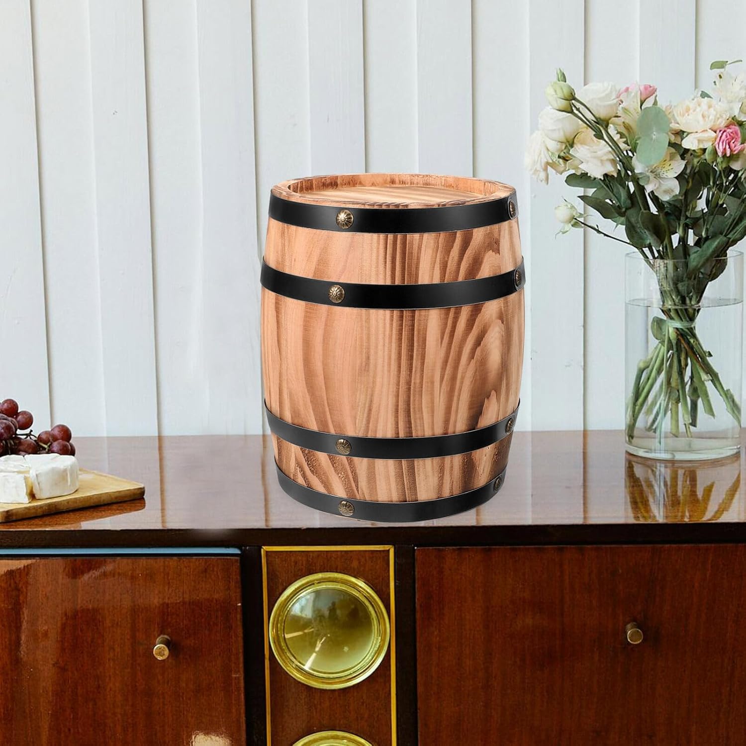 BESTOYARD Wood Barrel Decoration Props Bar Decor Wooden Craft Retro Decor Vintage Style Beer Barrel Wooden Barrel Ornament Red Wine Barrel Small Wooden Barrel Ornament, 20.00X16.00X16.00CM, Coffee
