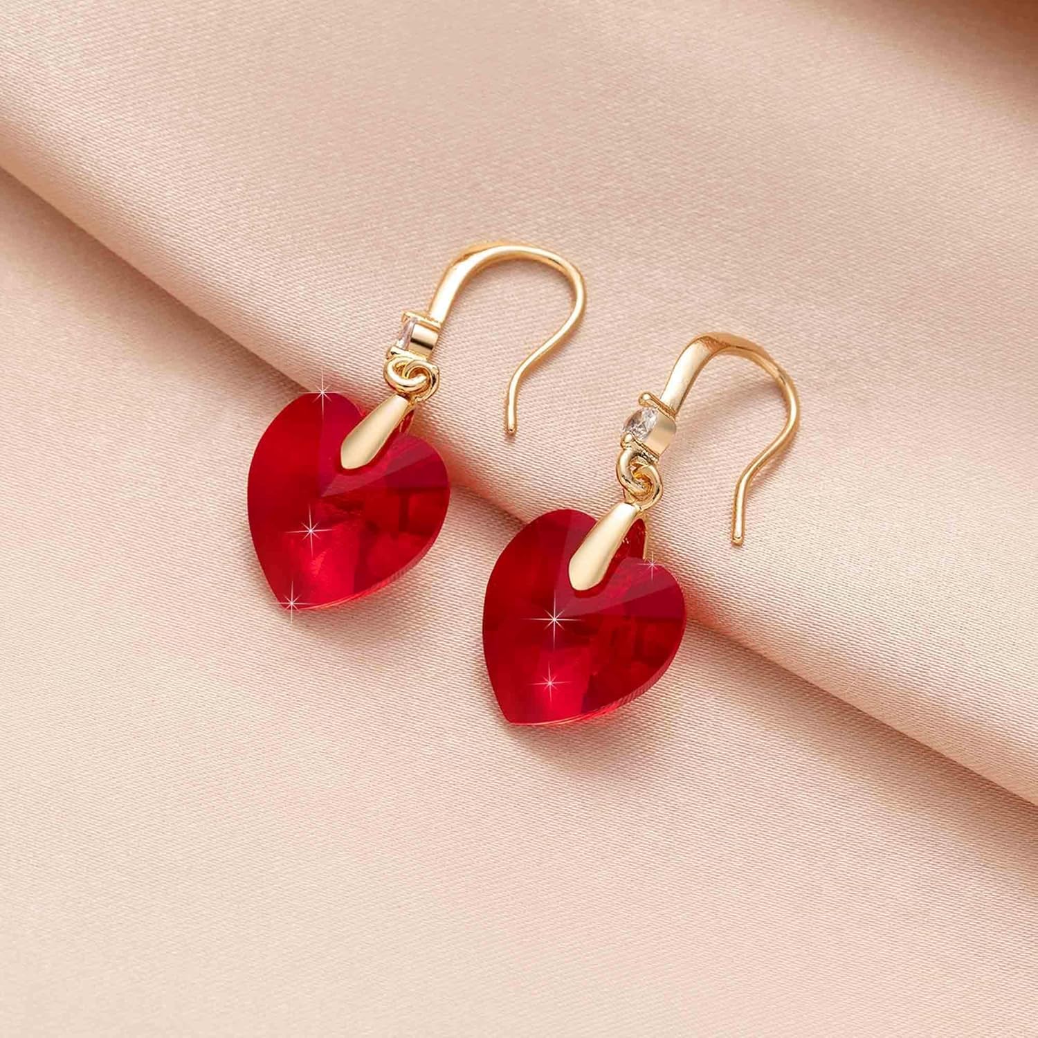 Austrian Crystal Heart Dangle Drop Earrings for Women 14K Gold Plated Hook Earring Hypoallergenic Jewelry - Image 3