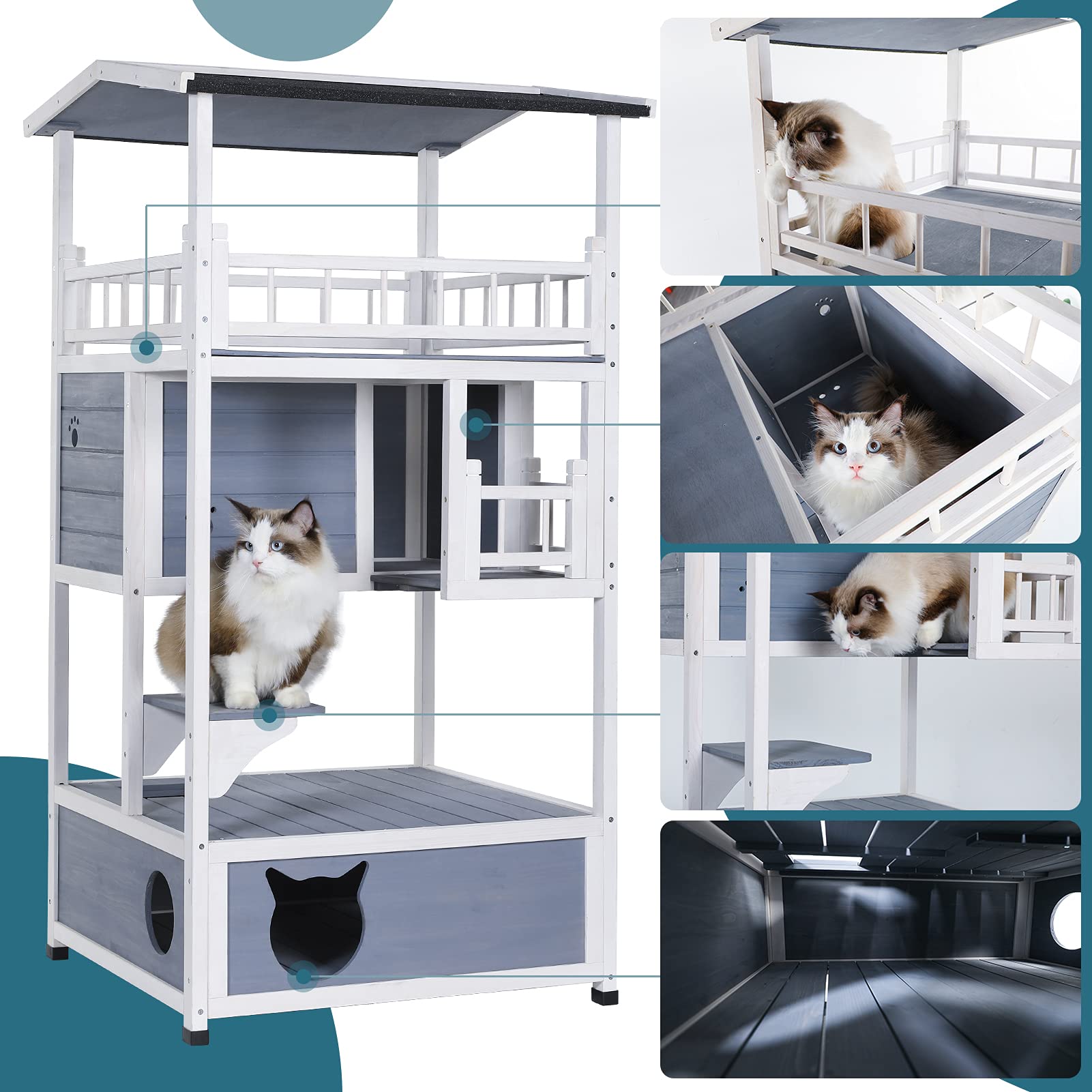 Petsfit Outdoor Cat House Cat Tree Cat Condo Cat Shelter Catio