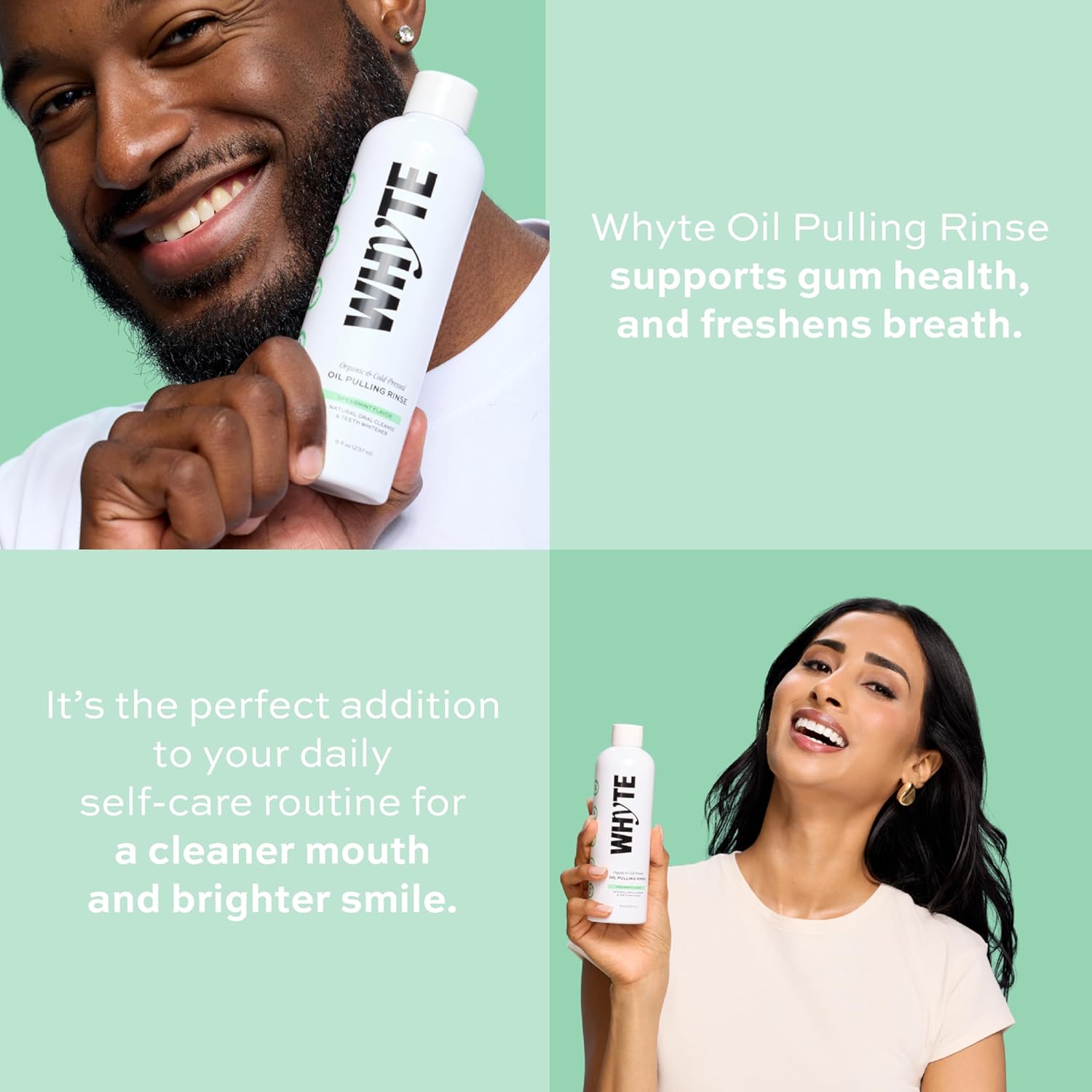 Whyte Organic Coconut Oil Pulling Mouthwash for Teeth Whitening & Gum Health (Spearmint)