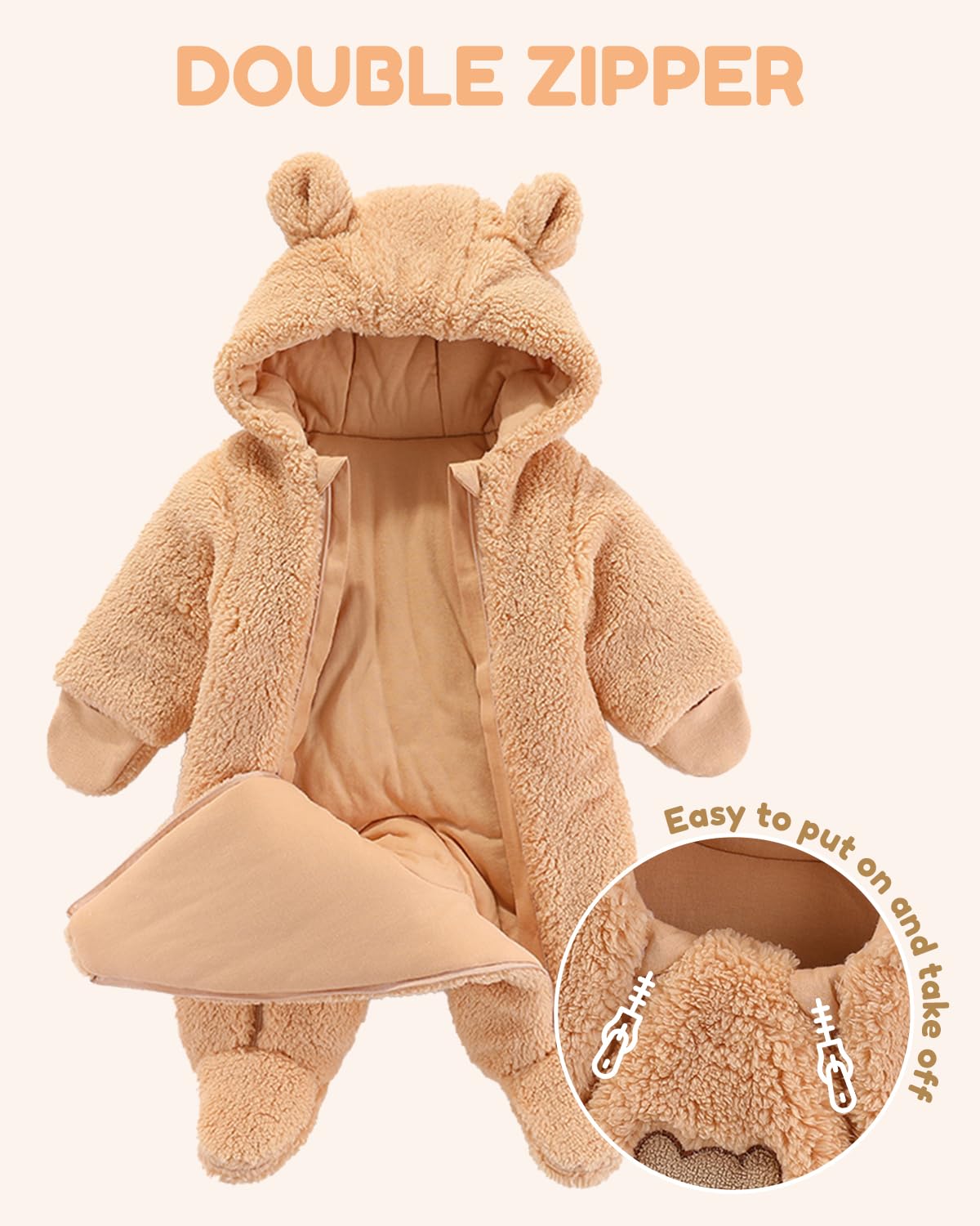 WYTbaby Tuta invernale in pile caldo, per bambini, con cappuccio, per bambini, 0-12 mesi