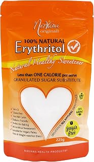 Nirvana Organics Natural Erythritol Pouch 225 g | 100% Natural Healthy Sweetner, Less than 1 Calorie Per Serve, Ideal Sugar Alternative, Diabetic Friendly