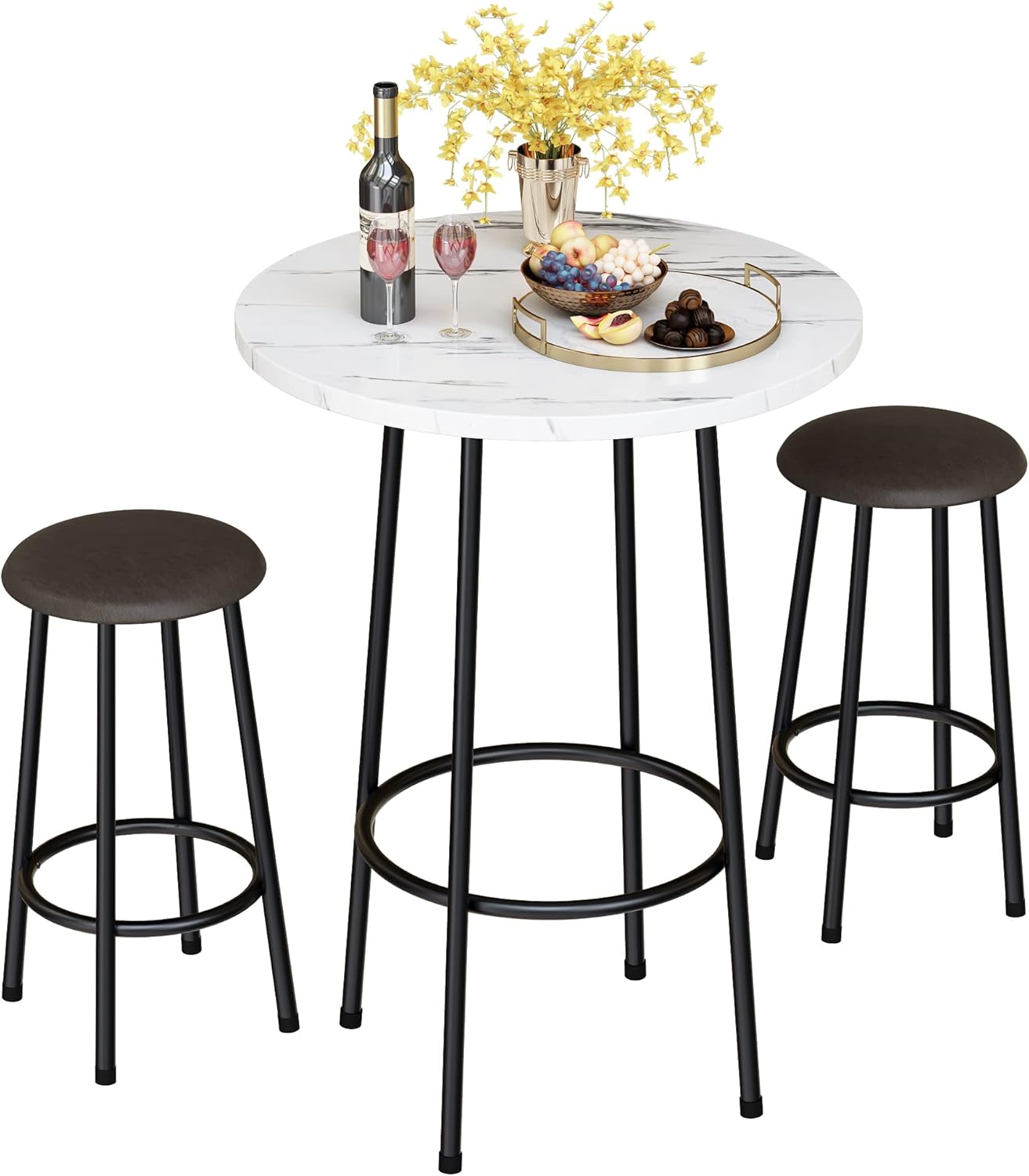 Hooseng Bar Table Set, 3 Pieces Round Dining Table Set with Counter