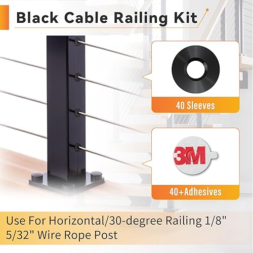 Miniatura 2 de Paquete de 20 fundas adhesivas para barandillas de cable de 18 pulgadas, 532 pulgadas 316 pulgadas, accesorios de barandilla de cable de acero