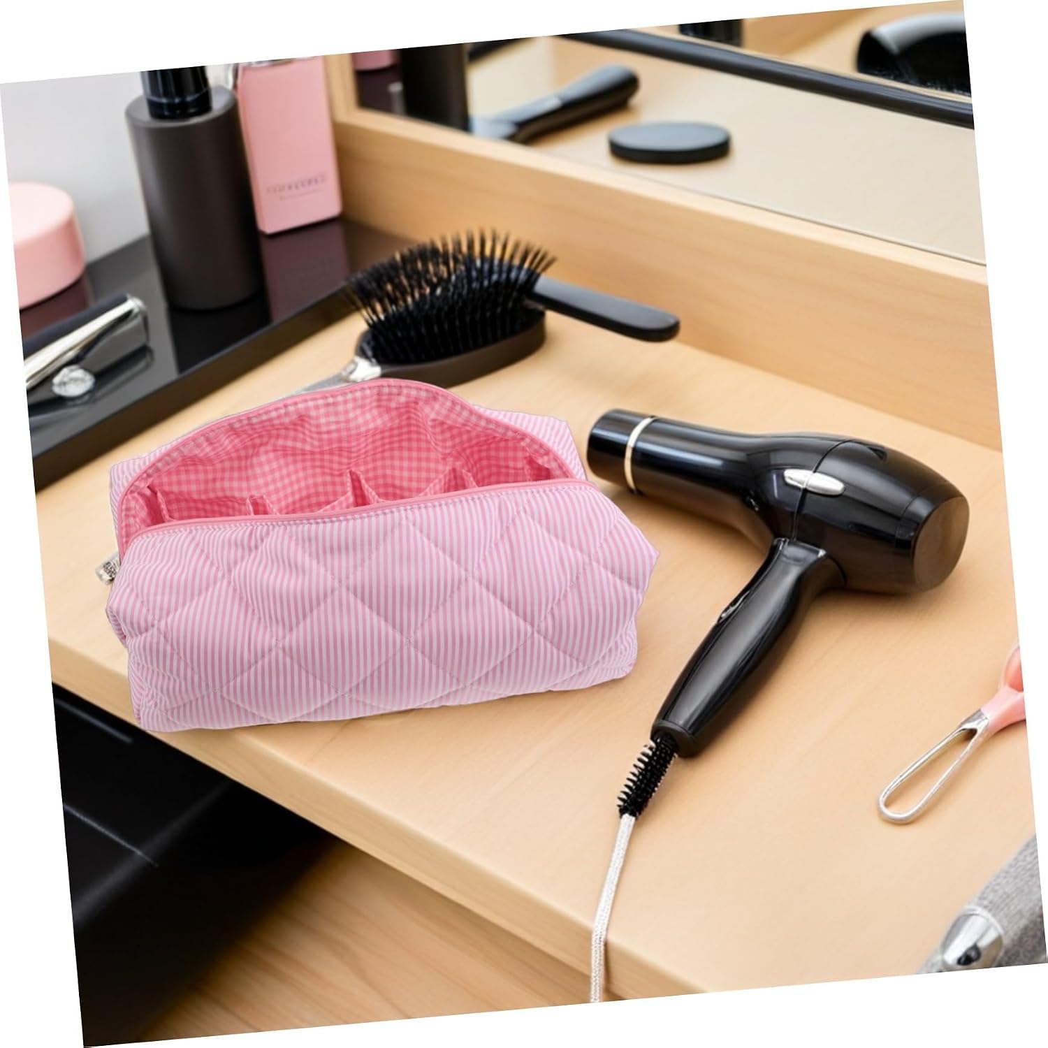 Portable Hair Dryer Case with Large Storage Capacity and Multiple Pockets, Cloth and Cotton Material Hair Accessories Organizer Bag for Gym and Daily Home Use