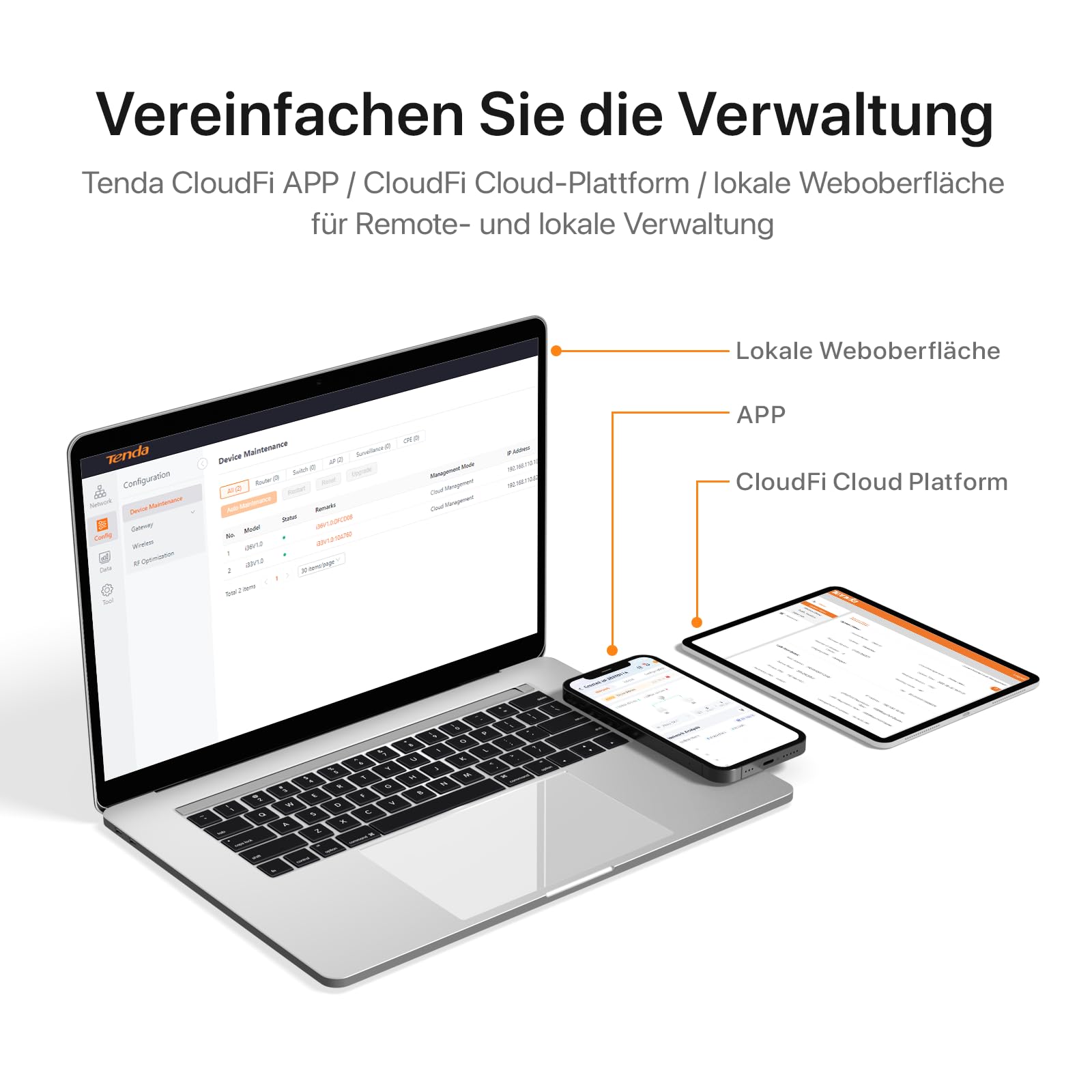 Tenda i36 BE5010 WiFi 7 Access Point mit 2 Ports (1x 2.5G PoE+ Port & 1x Gigabit-Port, 802.11be Dualband, WPA3 Sicherheit, Mehrere SSIDs, App-/Cloud- oder Lokale Verwaltung, inkl. Netzteil)