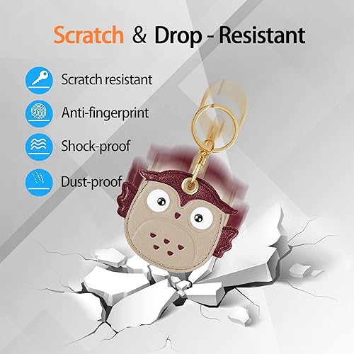 Miniatura 26 de Funda de cuero compatible con Apple AirTag, rastreador de llavero GPS Airtag con llavero, cubierta protectora antiarañazos para AirTag