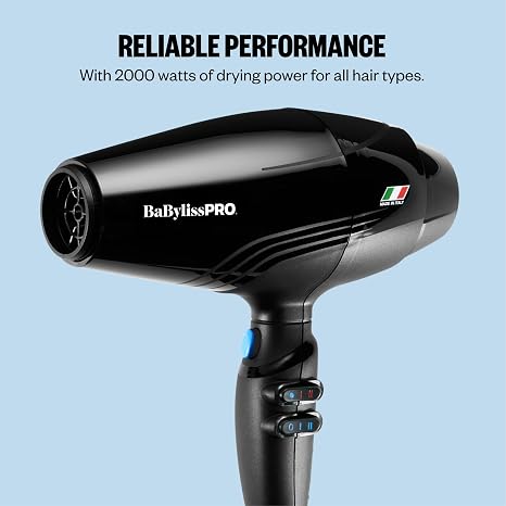 BaBylissPRO Hair Dryer, Nano Titanium Rapido 2000-Watt Blow Dryer, Hair Styling & Appliances, Black, BRAP1
