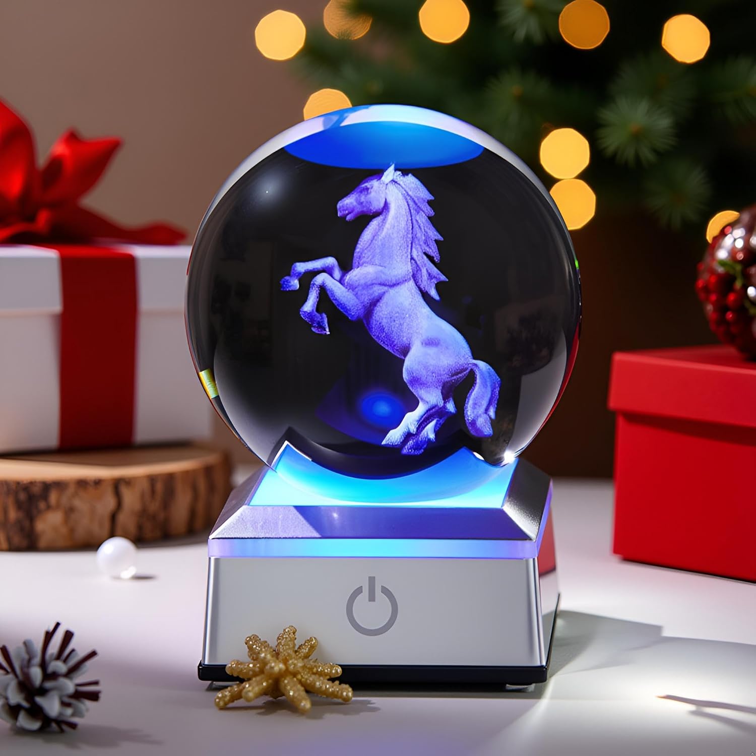 3D Crystal Ball Horse Gifts for Women Girls - with Colorful LED Base, Horse Figurine Gifts for Horse Lovers Mom Glass Horses Statue Stuff Decor for Home Mothers Day Birthday Christmas Horse Ornaments