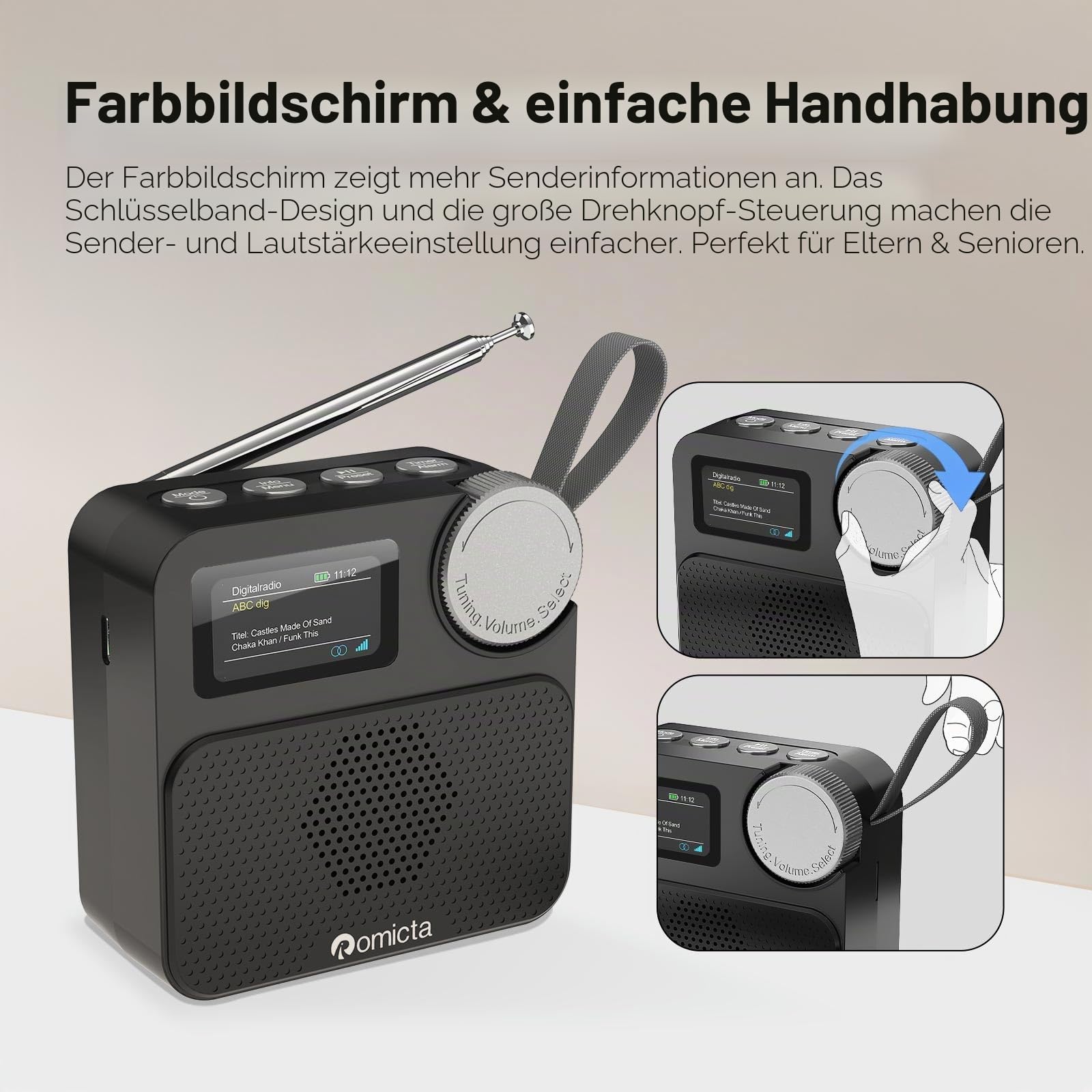 Romicta DAB/DAB+ Radio mit Bluetooth 5.0, tragbares Digitalradio mit UKW, Farbdisplay, MicroSD-Karten-Slot, Wecker & Timer, wiederaufladbar, ideal für Zuhause & unterwegs