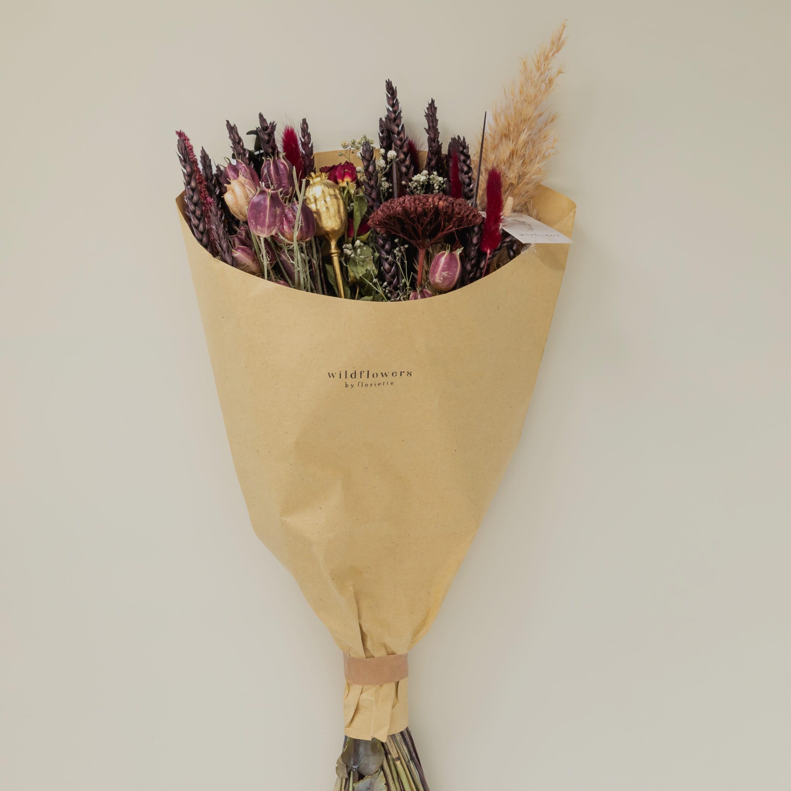 Trockenblumen Feldstrauß Scharlachrot – Handgebundener Trockenblumenstrauß – Tolle Blumen Strauß Dekoration, ewig haltbar Blumenliebhaber (50cm Höhe)