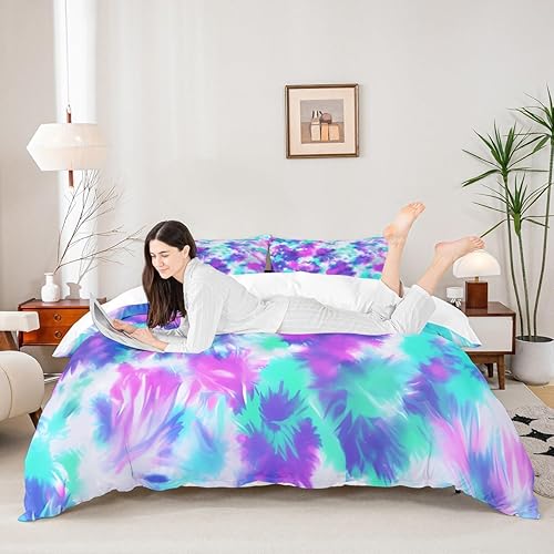 Miniatura 103 de Feelyou Juego de funda de edredón con estampado floral en 3D para niñas y niñas, elegante, con estampado floral morado, romántico, con purpurina