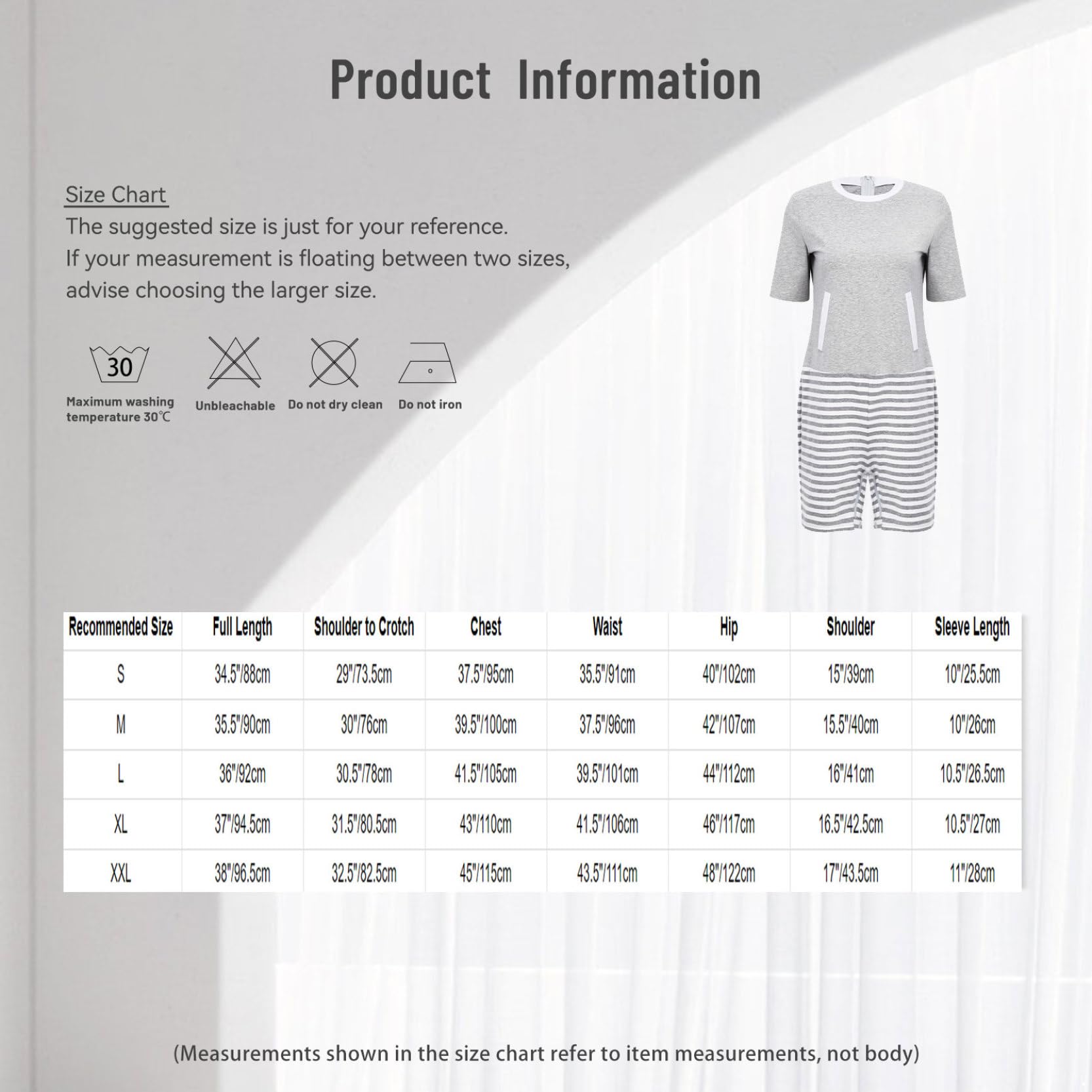 Combinaison Short Pyjama Sanitaire Femme Grenouillère Body Personnes Âgées Alzheimer Body À Fermetures Eclair