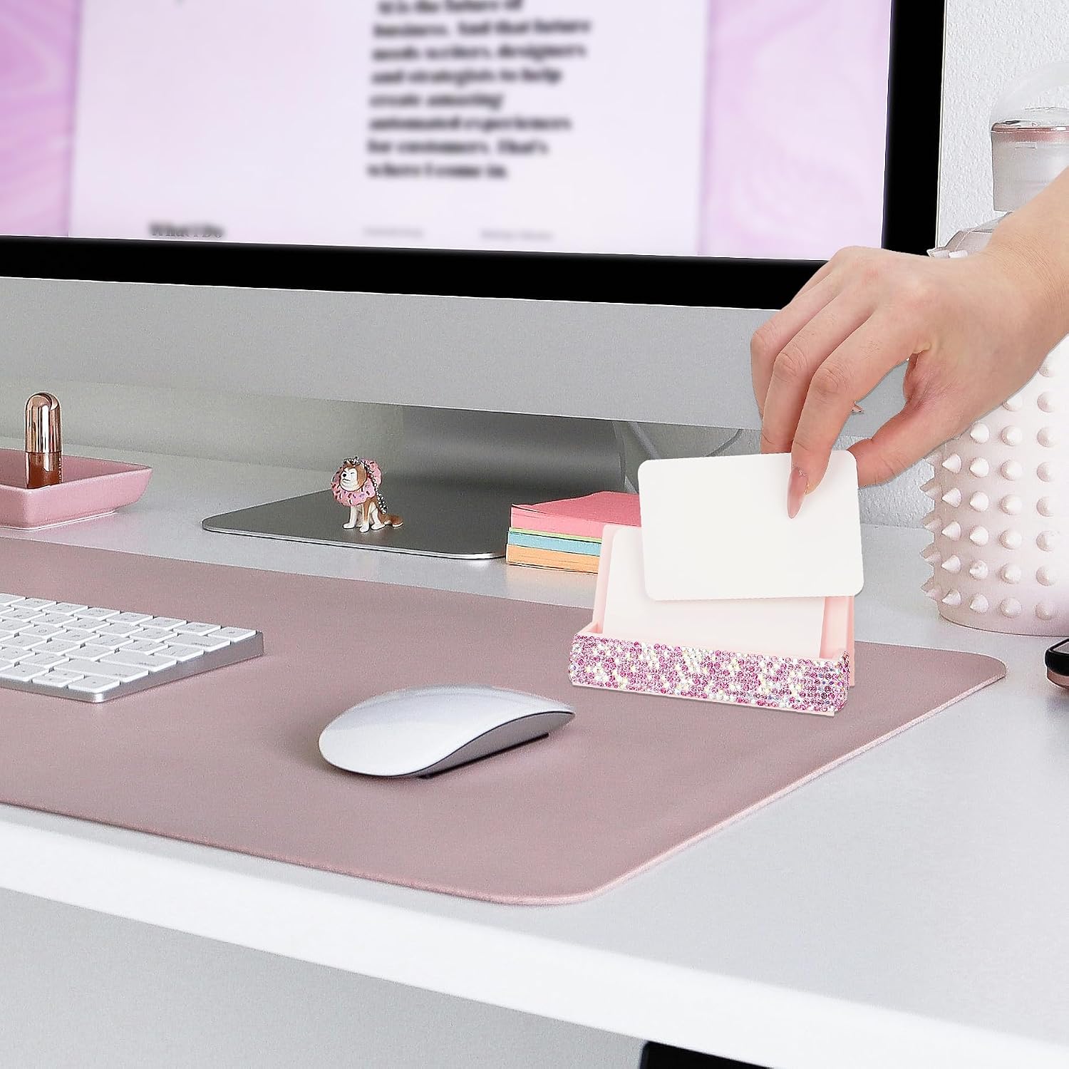 Business Card Holder with Sparkle Rhinestone – Chic Crystal Desktop Card Display Stand and Organizer for Office and Home, Pink image 5