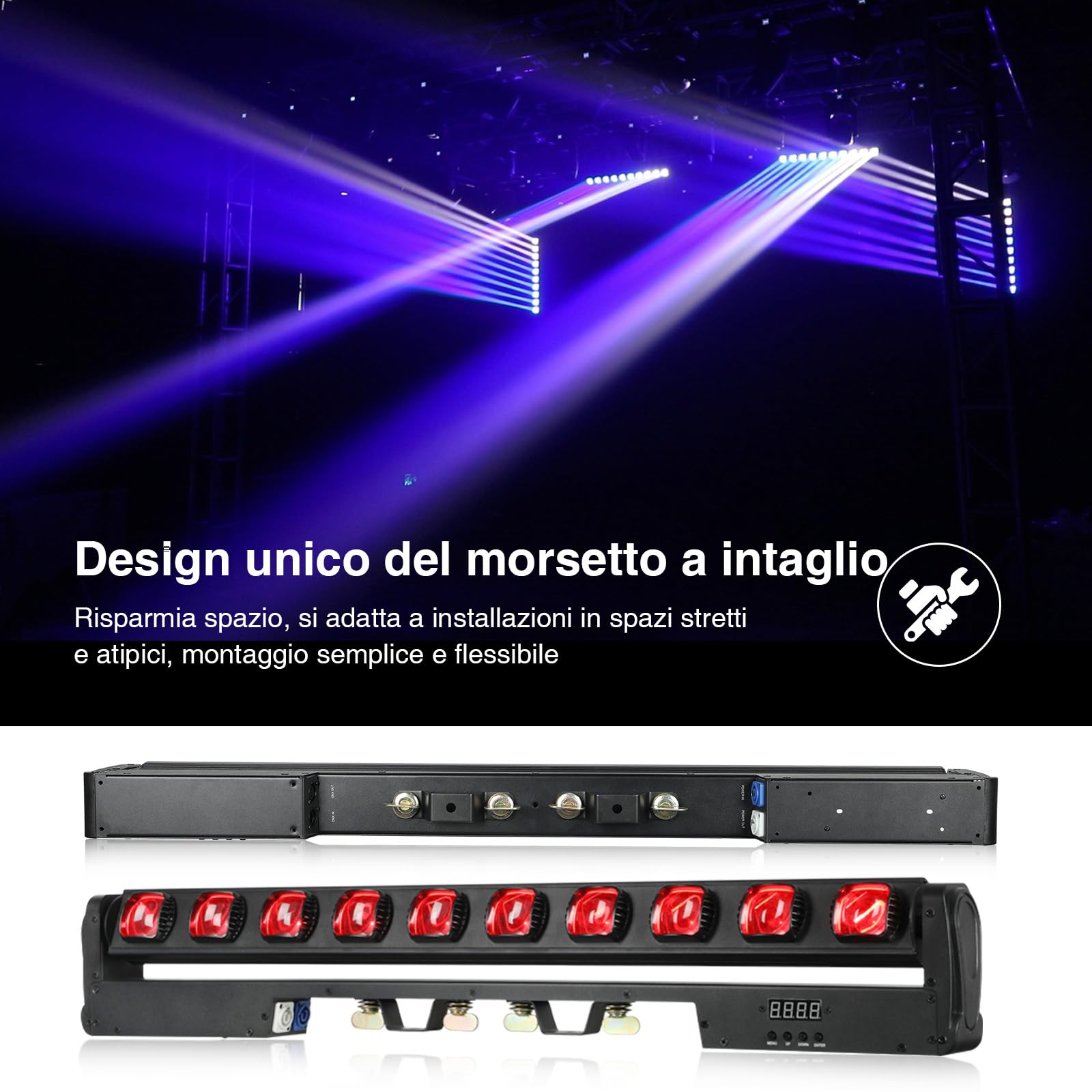 BETOPPER Teste Mobili Barra LED RGBW 10x15W, Luci DJ Professionale con 10 Eye, Beam/Strobe DMX 512 & Attivazione Sonora,Luci da Discoteca per Concerti, Eventi, Teatro, Club, Feste (98.5CM)