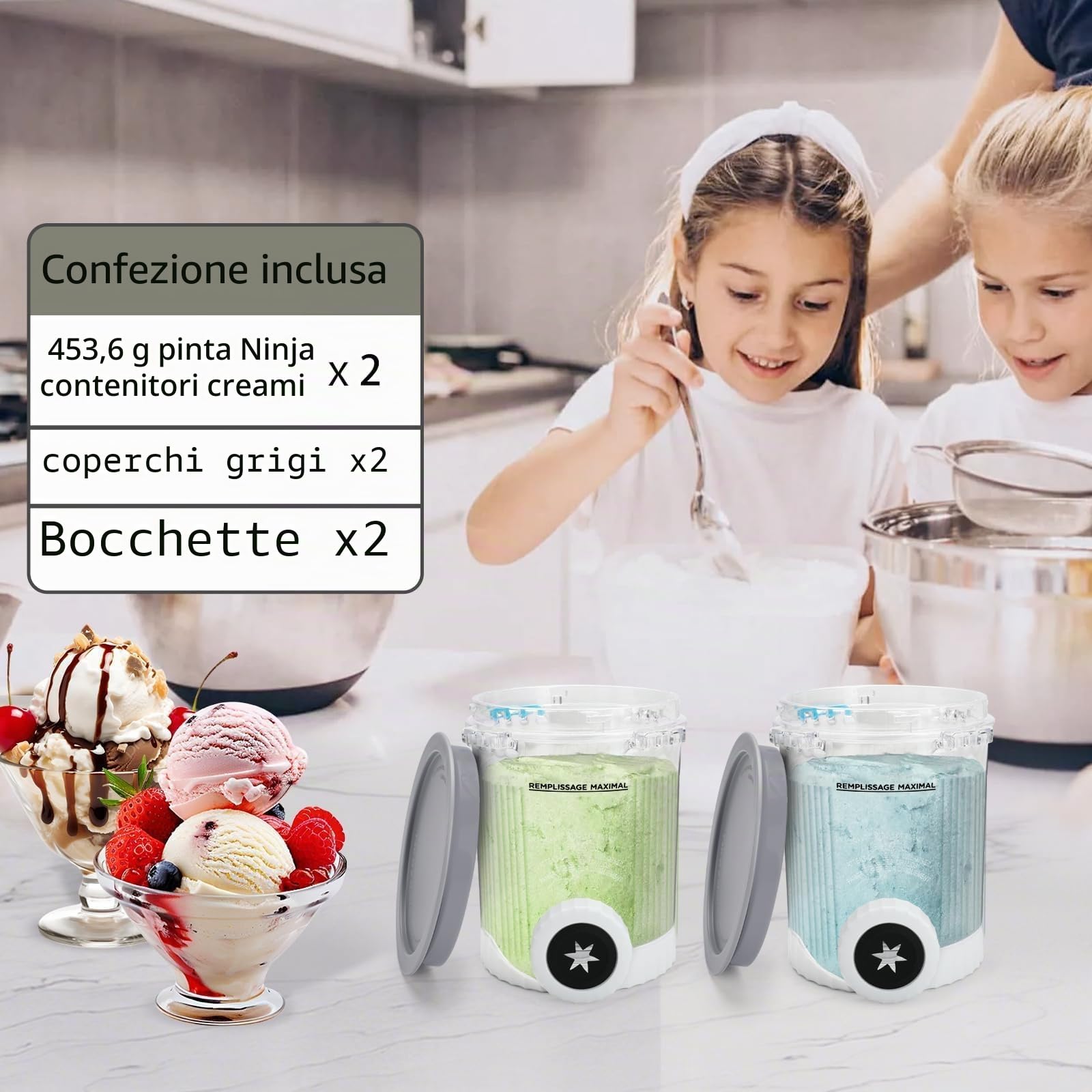 Contenitori Compatibili con Ninja Swirl by Creami, Confezione da 2 Pinte e Coperchi per Gelato Ninja NC700 e NC701,Senza BPA, Lavabile in lavastoviglie(Grigio,2 Pezzi)