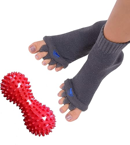 My Happy Feet Calcetines de carbón (grande) y masajeador de pies con bola de maní, alivio de la fascitis plantar
