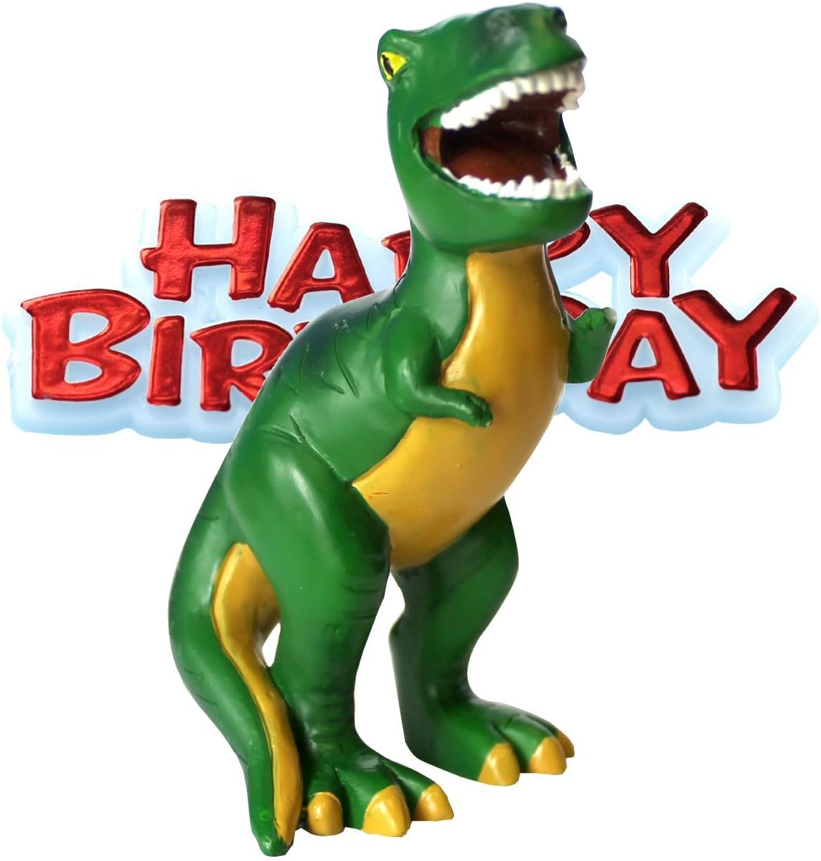 Anniversary HouseBU285 Dinosaur Resin Cake Topper & Red Happy Birthday Motto, 100% Unsaturated Polyester, Multicoloured, 4.3 x 8cm (1.7 x 3.1")