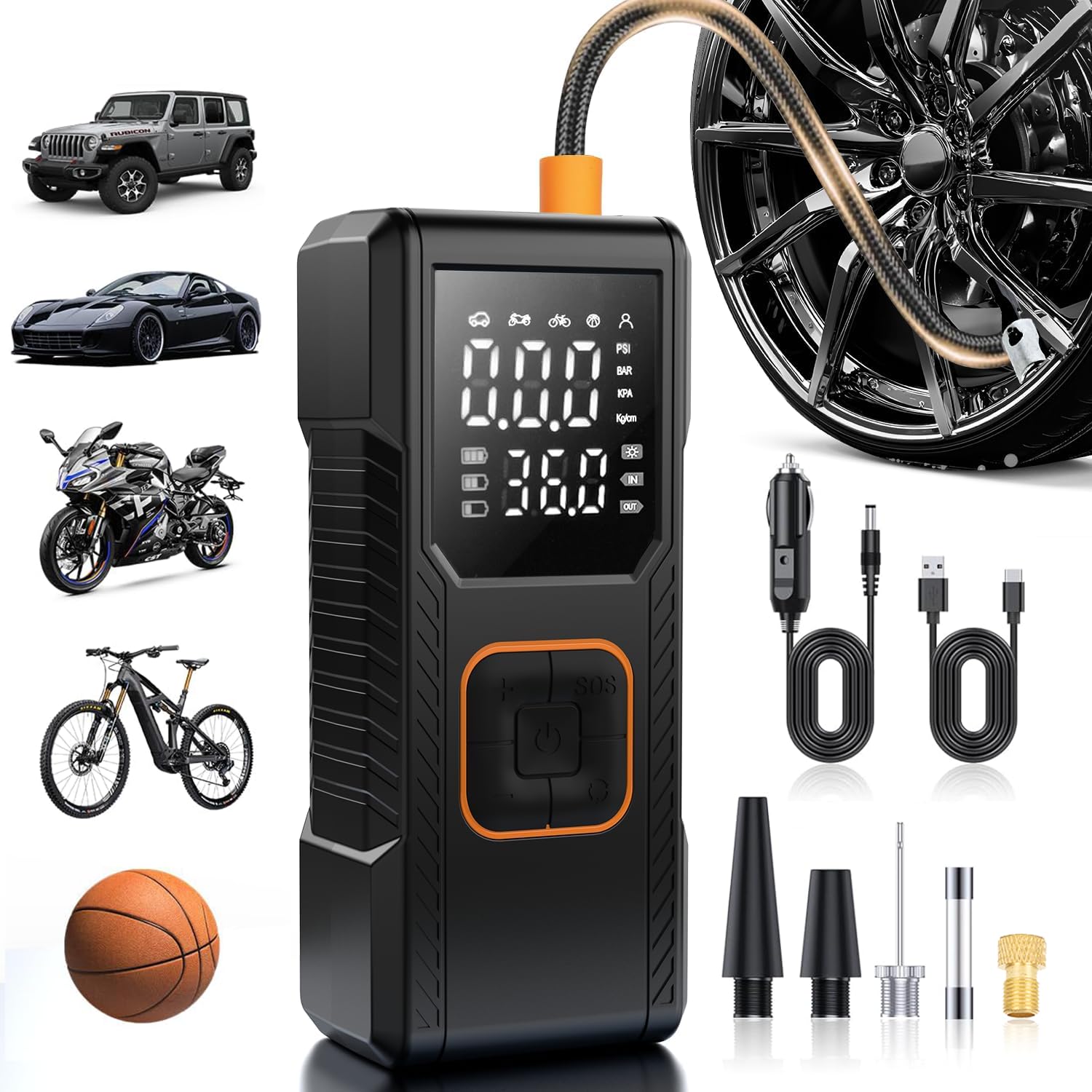 Tire Inflator Portable Air Compressor, 150PSI Cordless/12V DC Air Pump for Car Tires with Pressure Gauge, Auto Shut-Off, LED Light, 4X Faster Tire Inflator Bike Pump for Car, Motorcycle, Bike, Ball