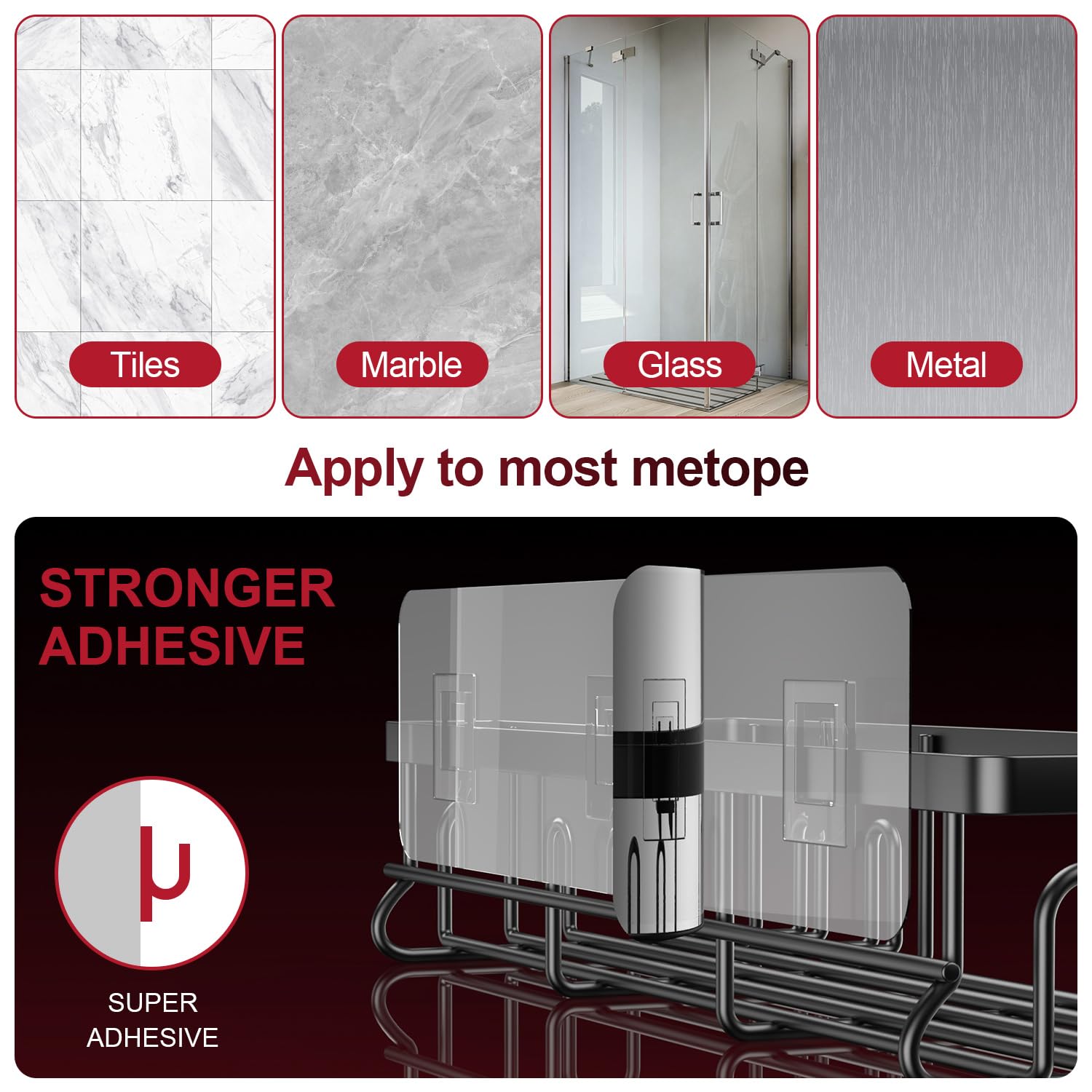Organizador adhesivo para ducha, estantes de ducha con 16 ganchos, estantes de esquina de pared inoxidables para baño interior, sin perforaciones, organizadores de baño elegantes y soportes 6
