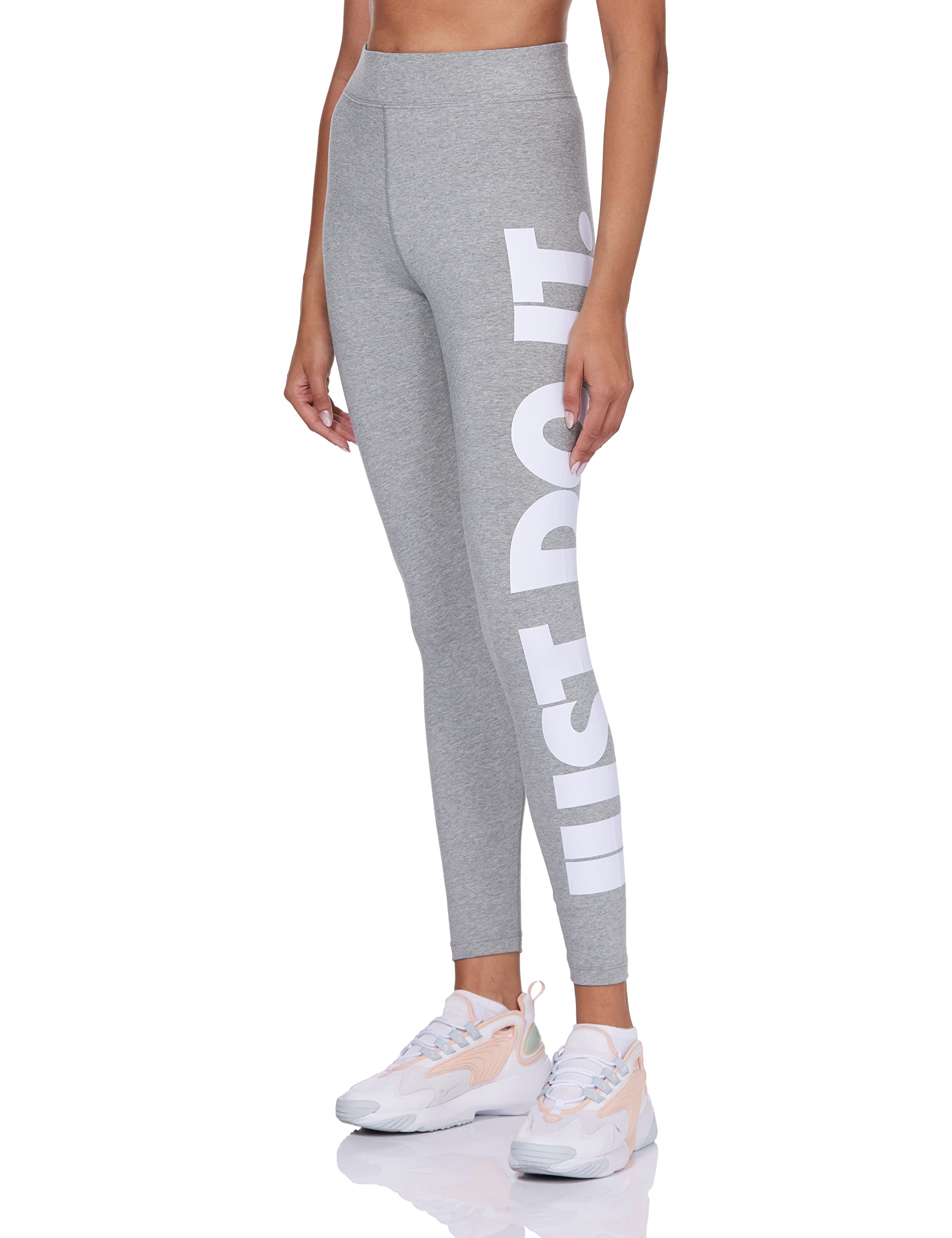 Nike W NSW ESSNTL GX HR LGGNG JDI Leggings, Women's, DK Grey Heather/White, M