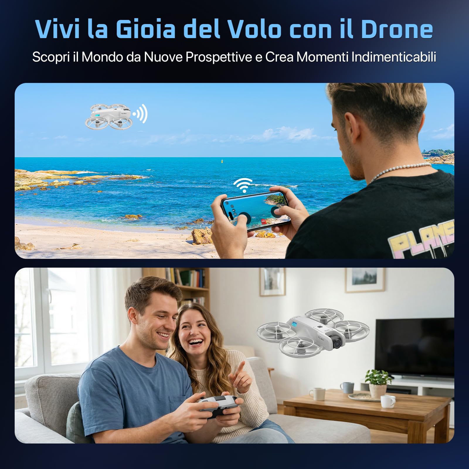 Mini Drone Rollei Fly Mini Droni con Fotocamera 720P Drone Quadricottero con Modalità senza Testa 360° Rotazione Telecomando e APP Meno di 250 g per Principianti e Appassionati Droni-Drones-Fotocamera