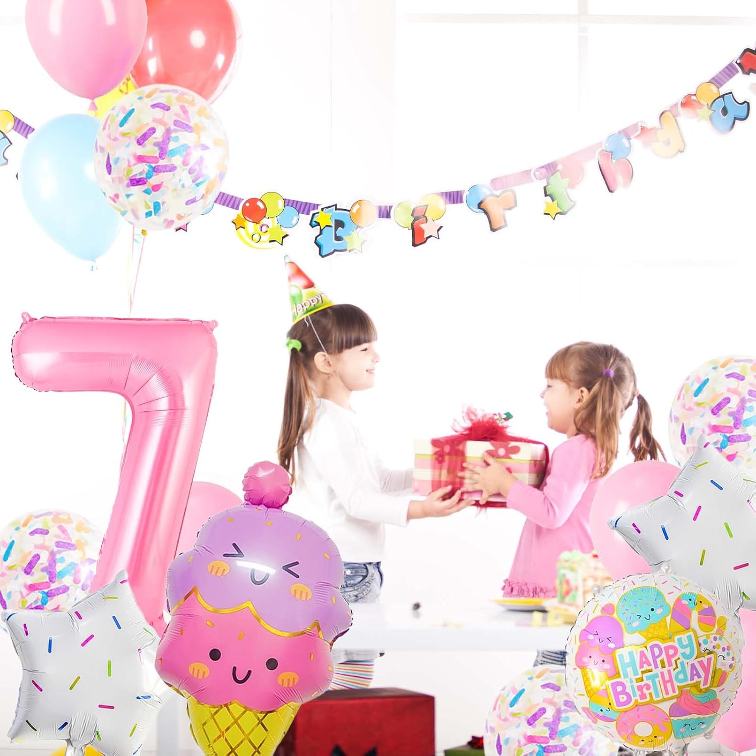 Pink Ice Cream Balloons, Number 7 Balloon, 7 Year Old Girl Birthday Decorations, Ice Cream Balloon for Girls Birthday Party Decoration (7) - Image 4
