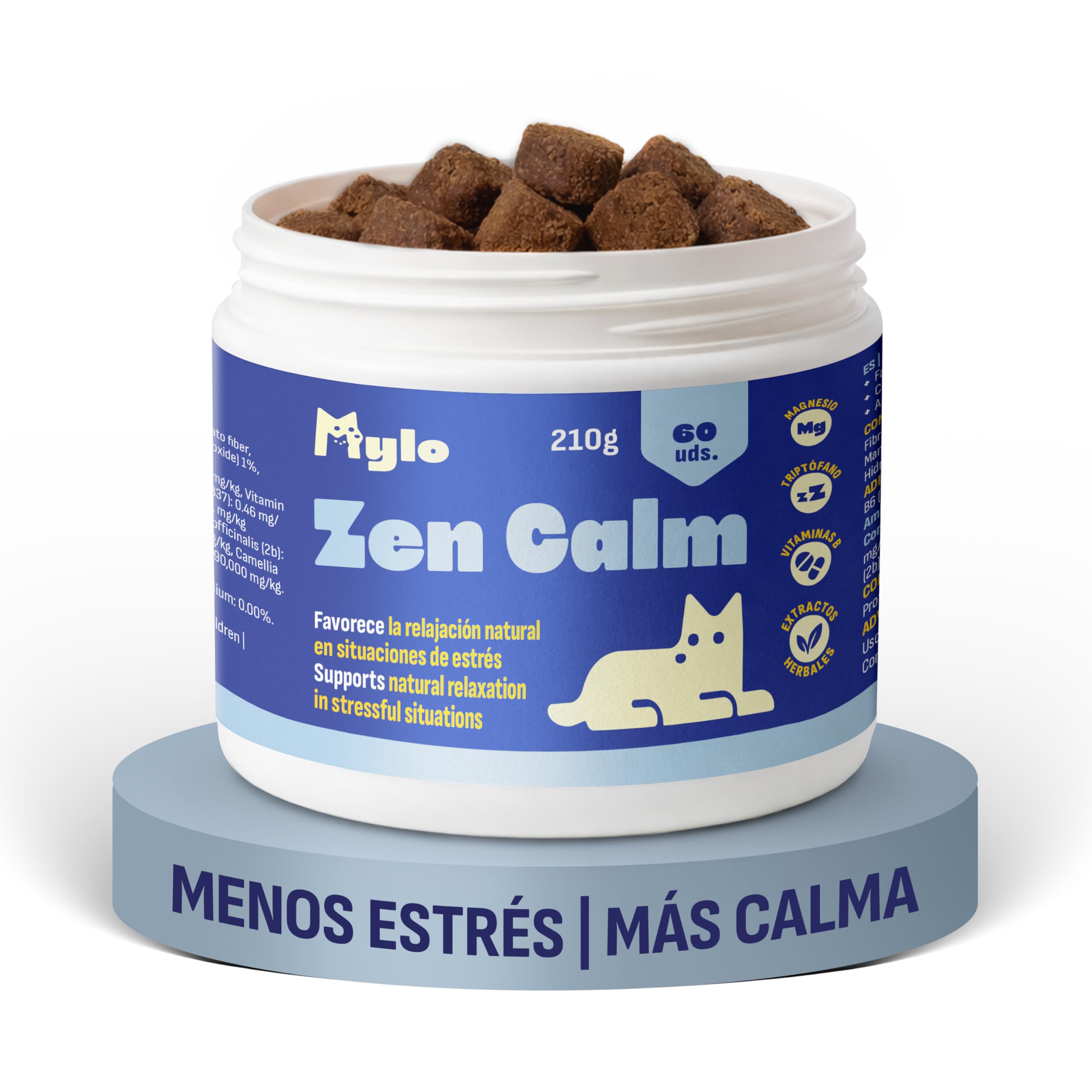 MYLO Calmante per cani, ansia da separazione, tempeste e viaggi, alternativa ai feromoni per cani, con magnesio, triptofano e ashwagandha, 60 pezzi