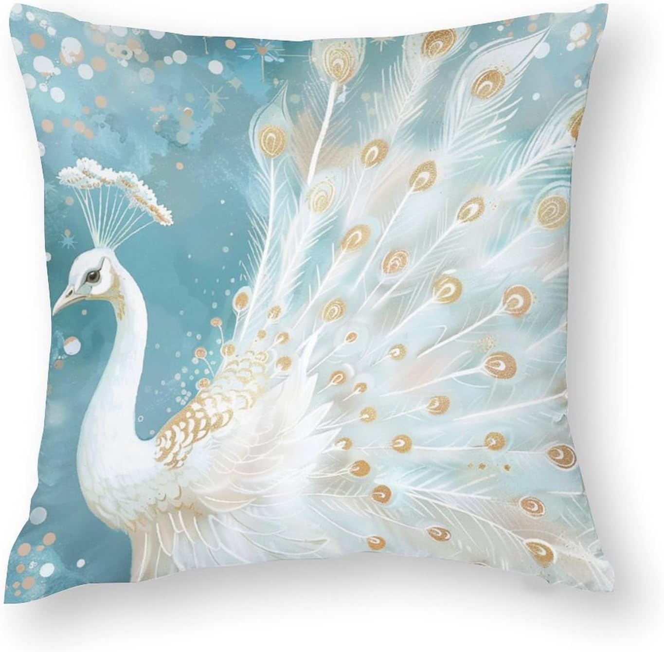 2 Packs Cute Peacock Throw Pillow Covers for Living Room, Rustic Animal Golden Bird Feather Pillow Covers Cushion Case for Couch Sofa Bed, 18x18 inch