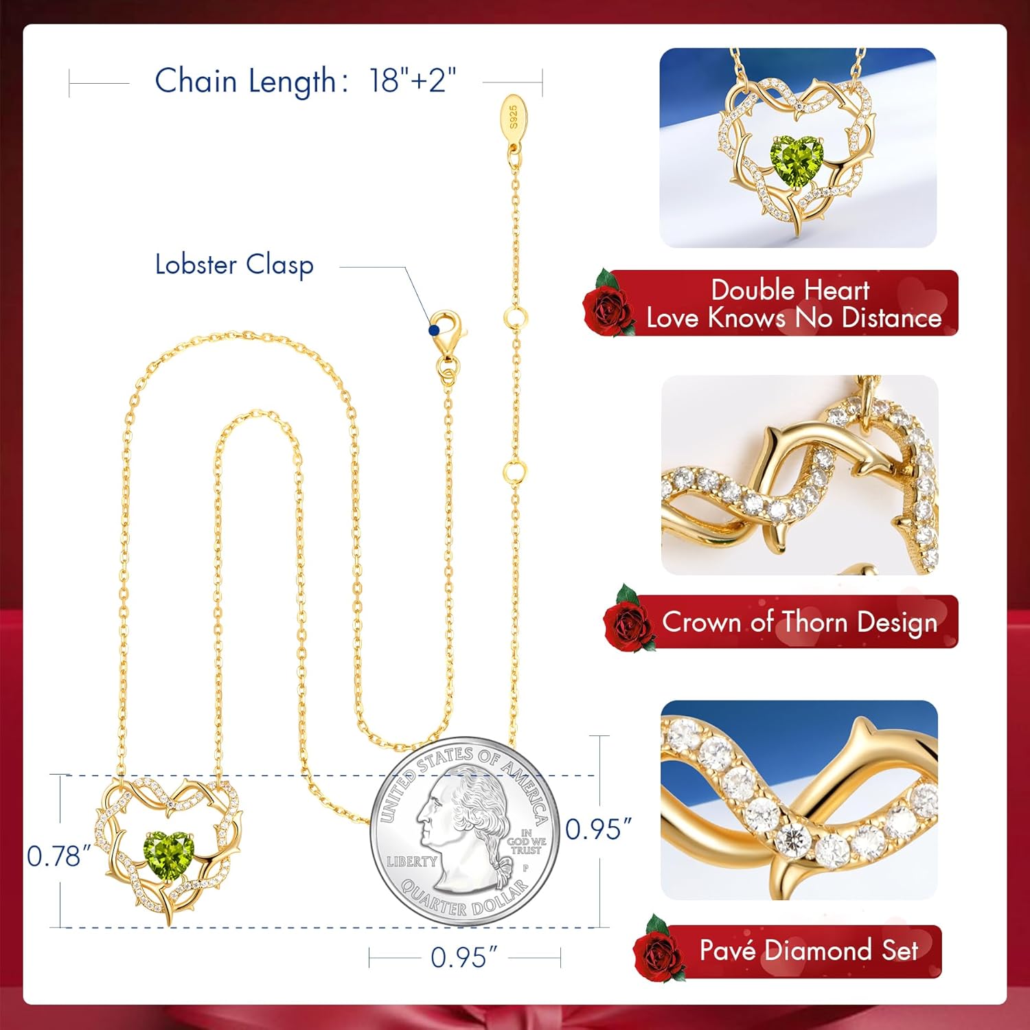 Kstyle Christian Valentine's Day Gifts for Women - 14k Gold Crown of Thorns Birthstone Pendant Necklaces for Women, Religious Anniversary Birthday Jewelry Non Tarnish 18"+2" - Image 6