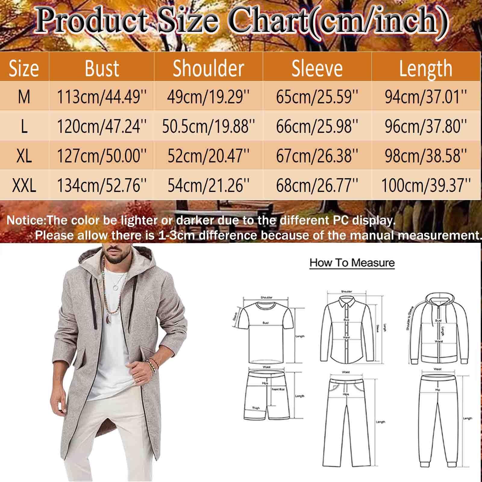 Generisch Cappotto di lana da uomo, lungo, antivento, invernale, con tasche multiple, con cappuccio, da lavoro, in tinta unita, caldo, da lavoro, alla moda, da uomo