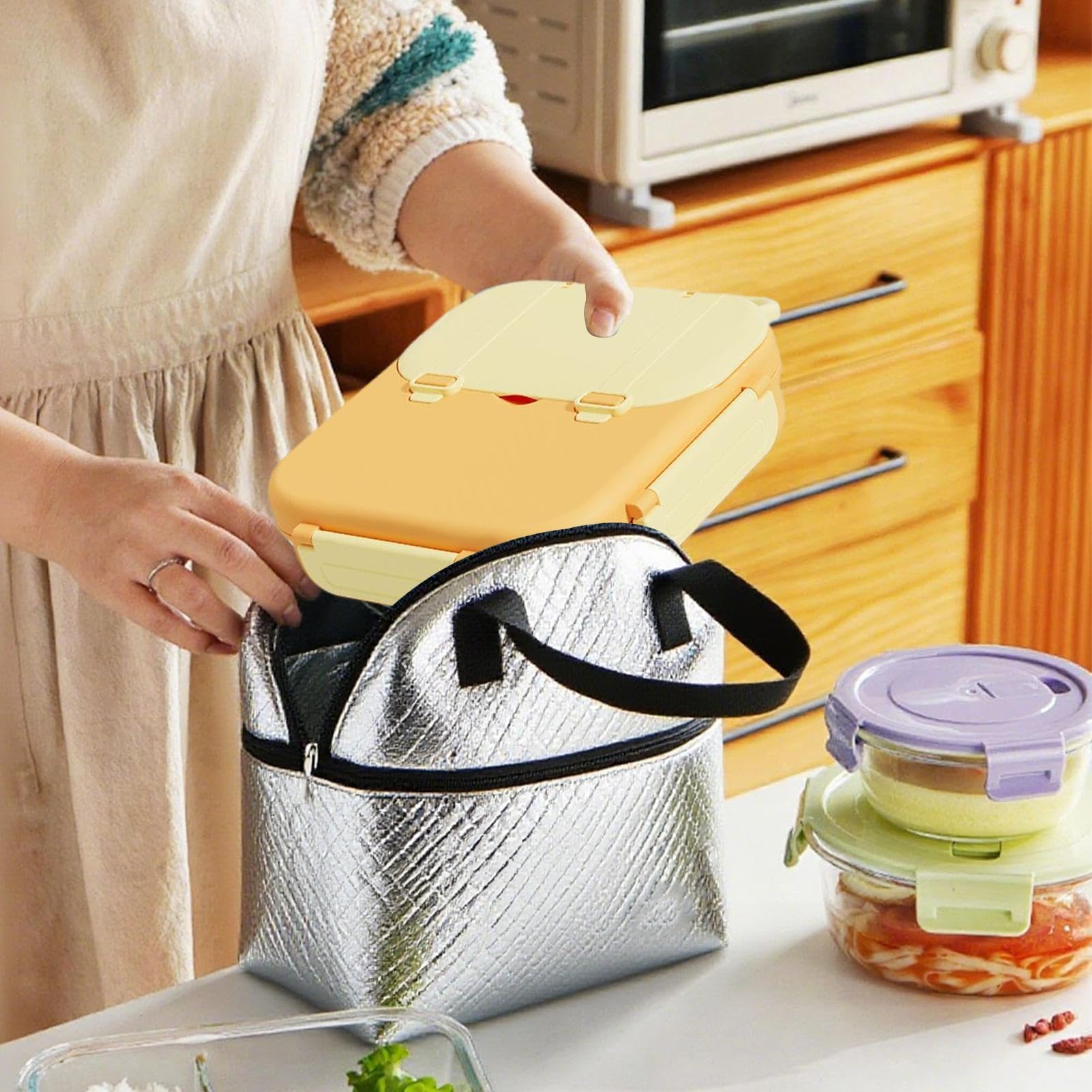 MRKU Fiambrera para niños pequeños, Compartimento de 1000 ml para meriendas Infantiles, Recipiente Reutilizable para ensaladas, sándwiches, meriendas, Escuela, guardería, Camping y Viajes.