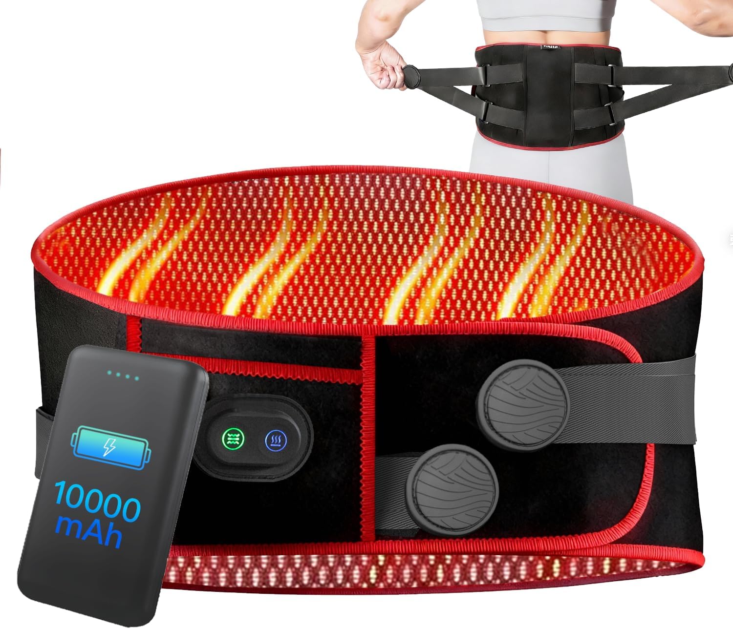 F&G Cordless Heating Massage Belt,Heating Pad for Back with 3 Heat 5 Vibration,10,000mAh Battery,Relieve Back Pain and Cramps,Portable Lower Back Massager,Gifts for Women Men Mom Dad