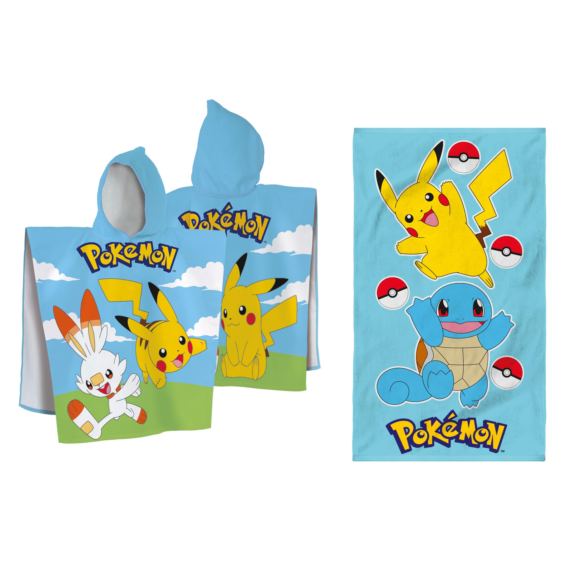 Drap de plage et cape de bain Pokemon enfant bleu coton Oeko-TEX