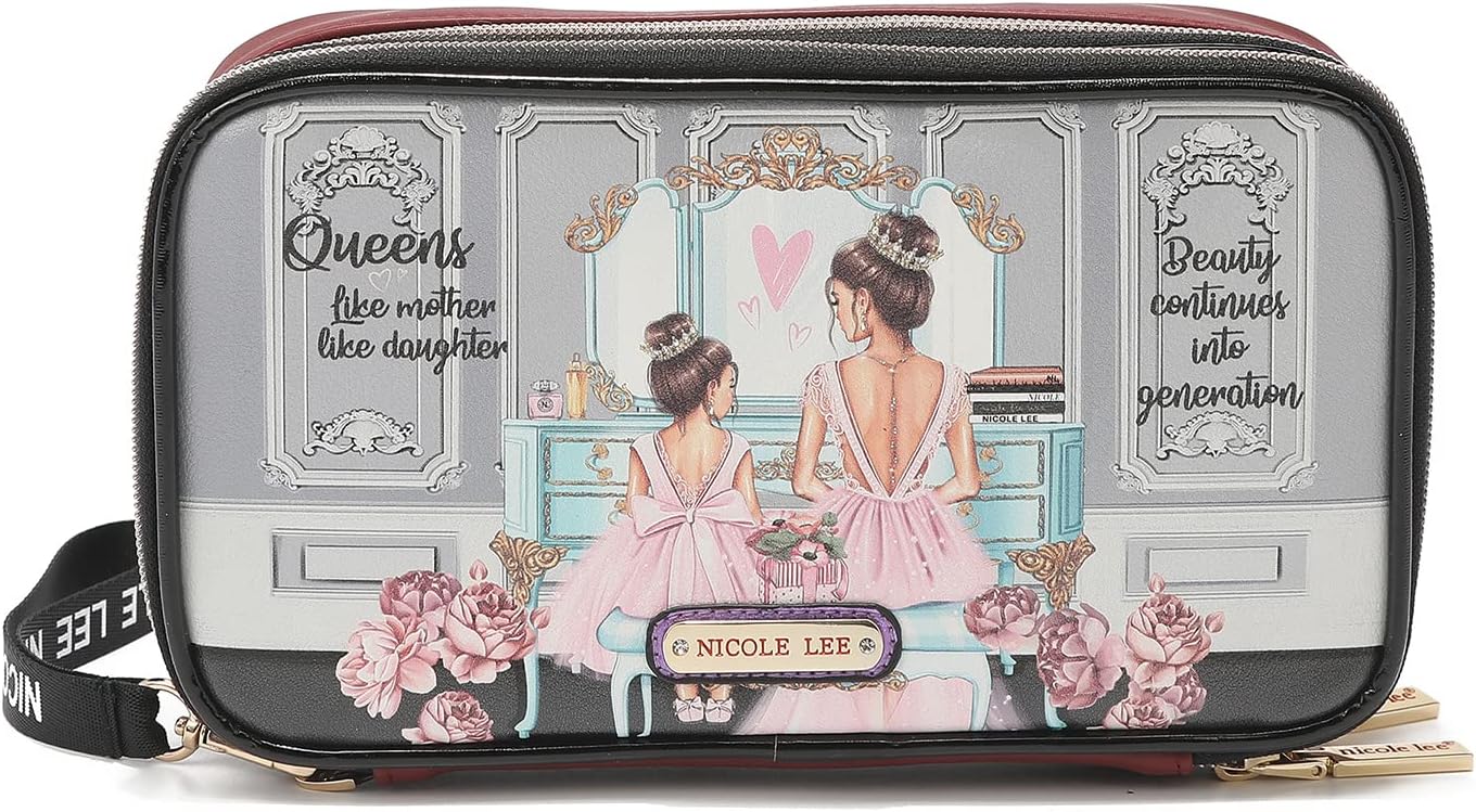 NICOLE LEE Cosmetic Makeup Brush Organizer Zip Bag, Multiple Travel Compartments, Removable Wristlet Strap (All Emotion)