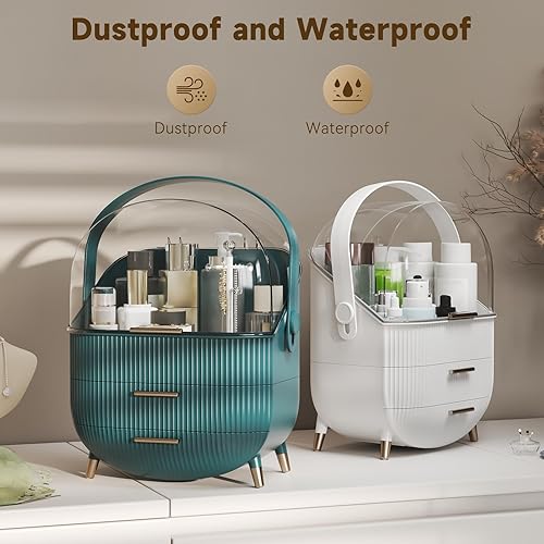 Miniatura 5 de Organizador de maquillaje, organizador de maquillaje para tocador, almacenamiento de cosméticos de encimera con cajones y cubierta transparente para