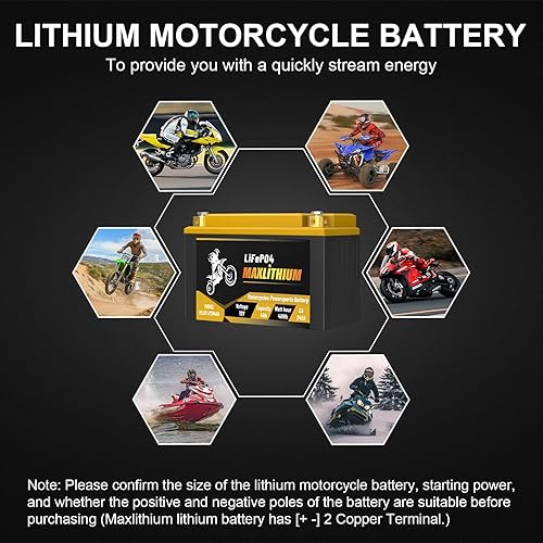 Miniatura 7 de YT7B-BSYT14B-BS 12V 4Ah 240CA Batería de litio Powersport con protección contra sobrecarga y sobredescarga Smart BMS, YT12B-BSYT9B-BS, compatible