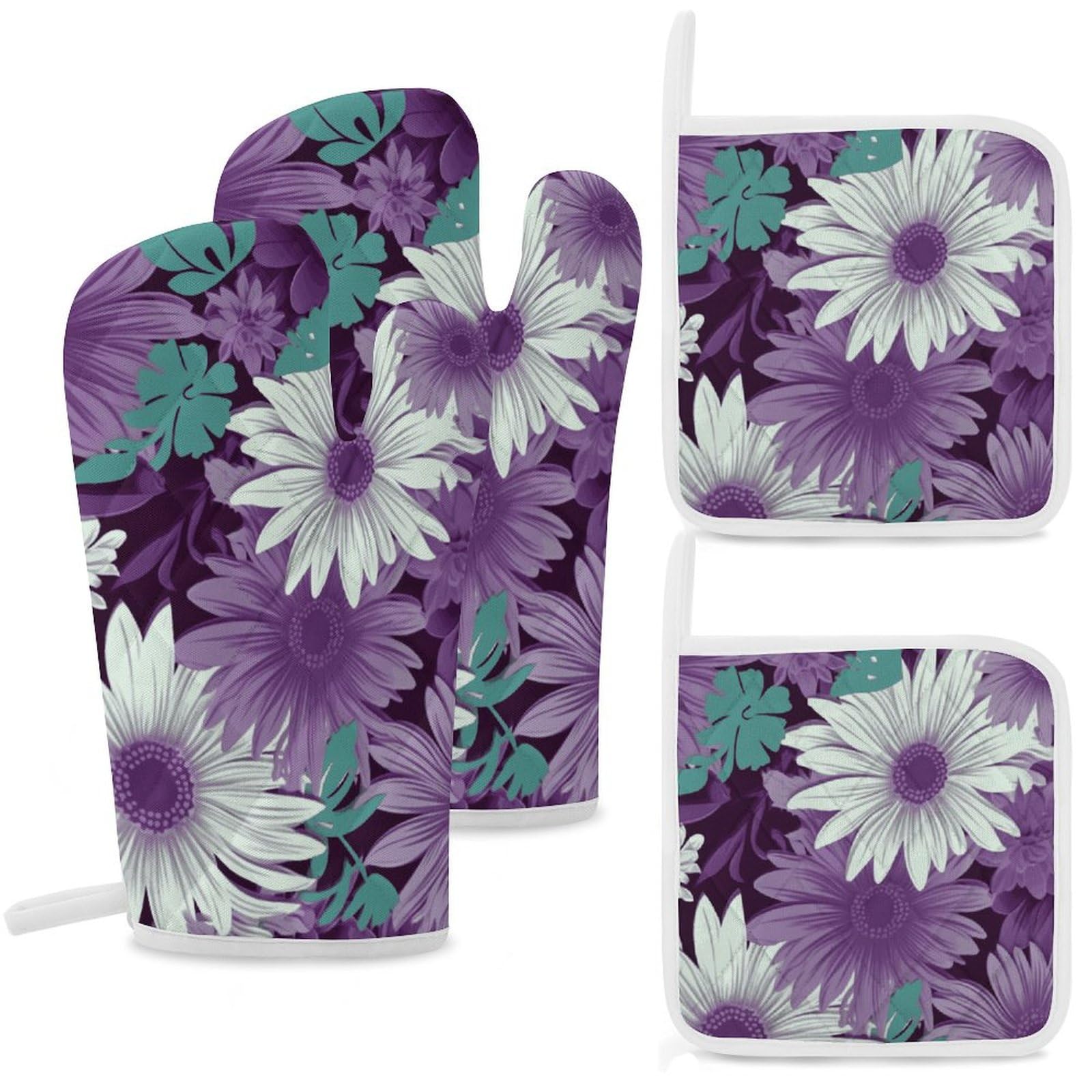 Gants de cuisine isolants haute température anti-brûlure style floral